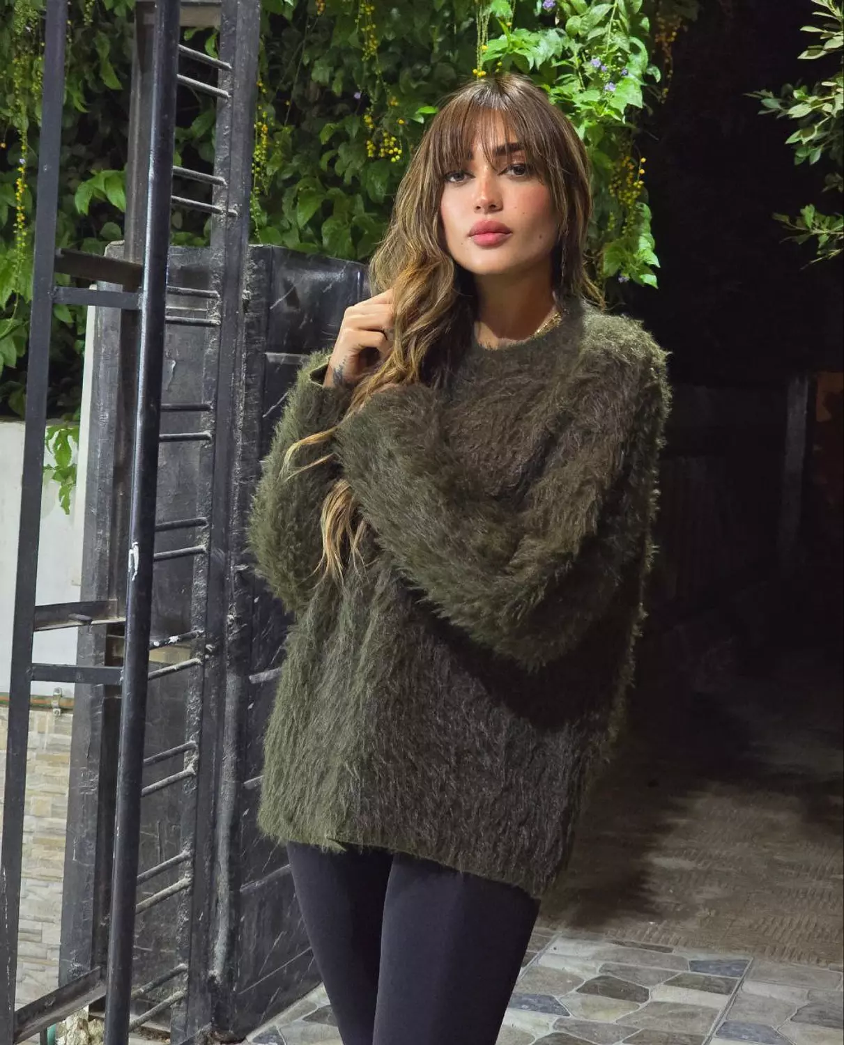 Olive Fuzzy Fur Pullover  image