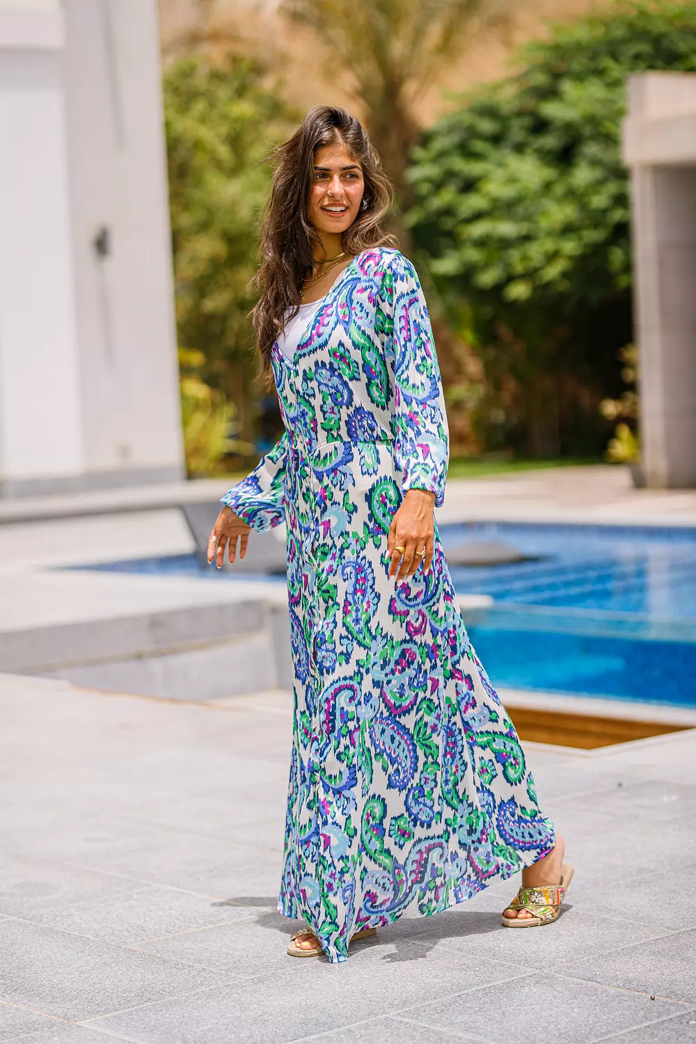 Blue printed chiffon dress hover image