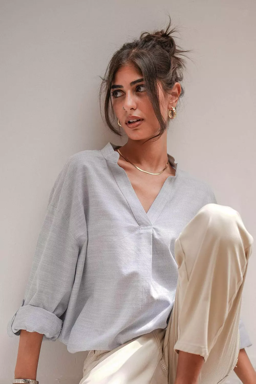 Sunday Oversized Blue Stripe Shirt  image