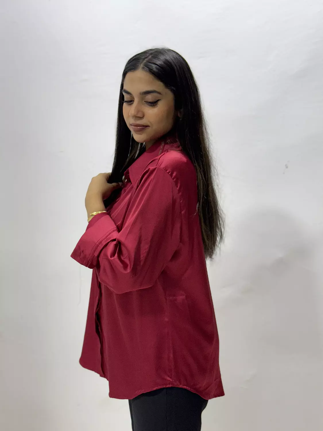 Fashion Satin Shirt- Dark Red 3