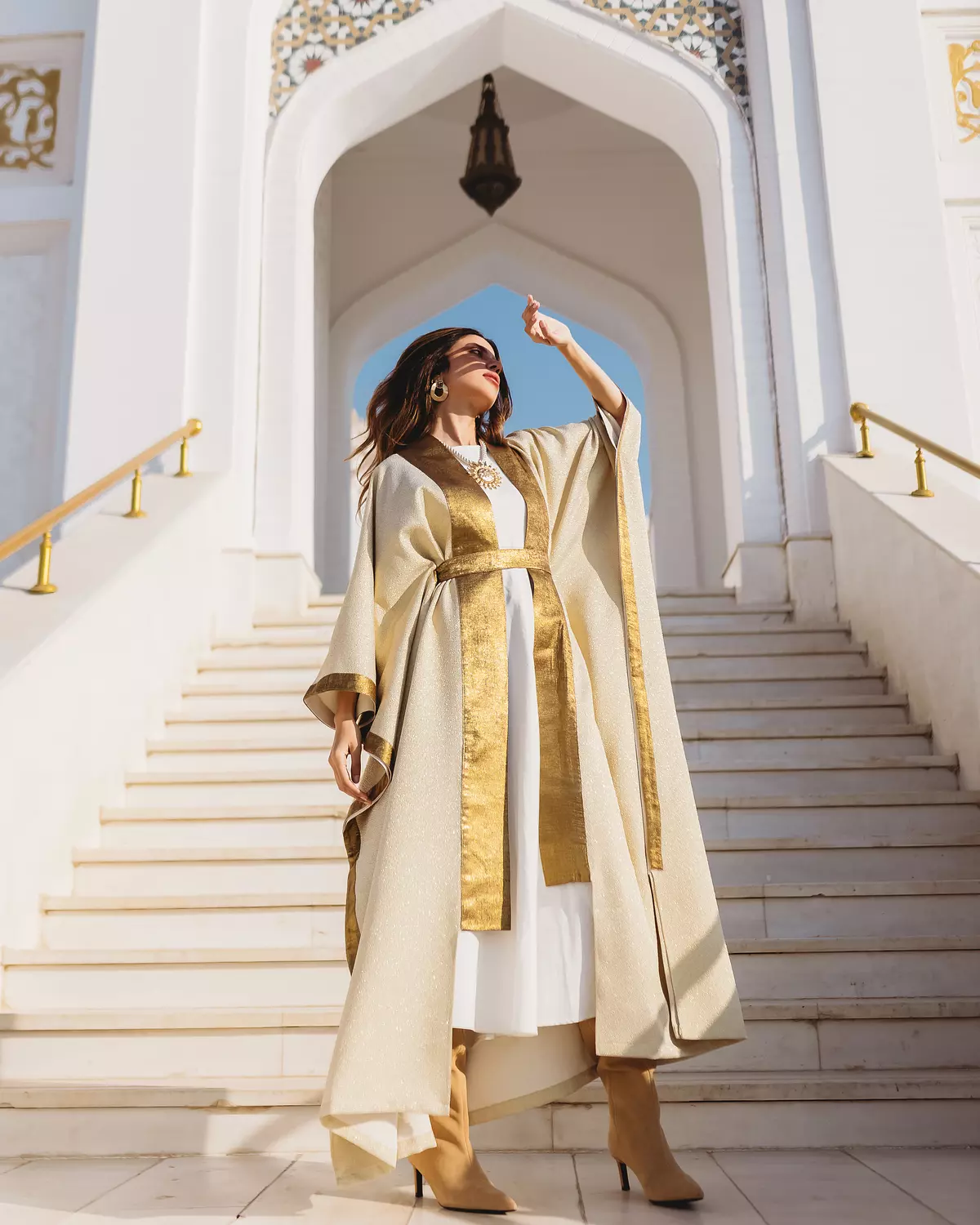 White/Gold Butterfly Kaftan image