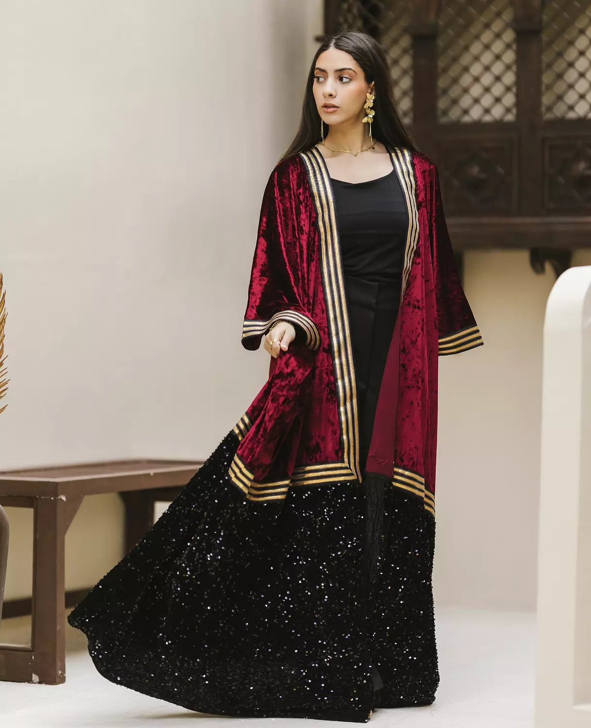 Dark Red velvet kaftan  image