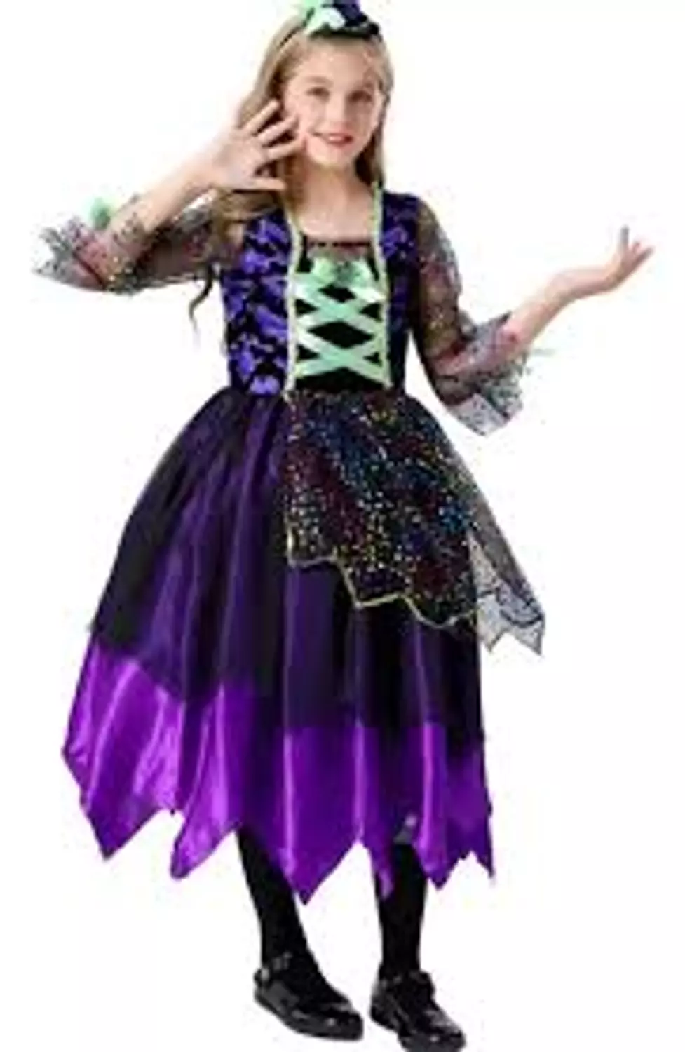 Girls Witch Halloween Costume with Hat, Purple & Black image