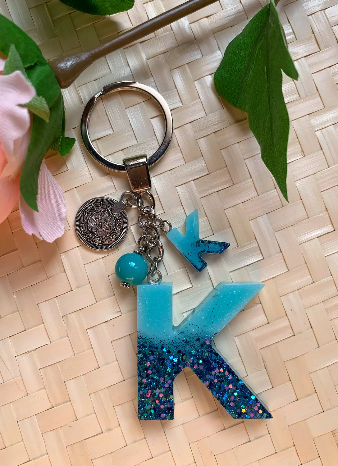 Resin Letters Keychain ( Glitter Blue ) "By Order" 10