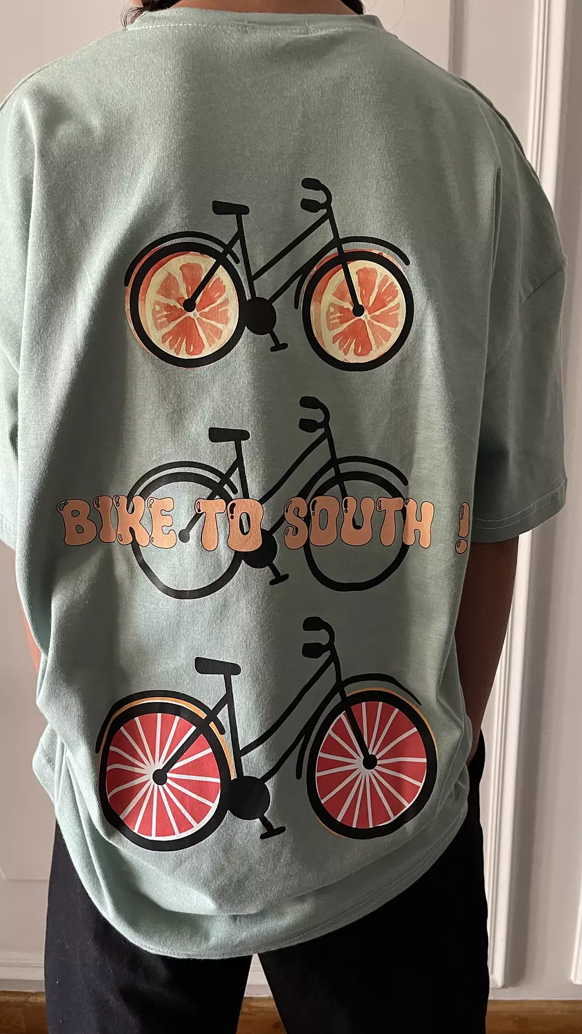 SOUTH Unisex Pastel Green Bike to South oversized t-shirt hover image