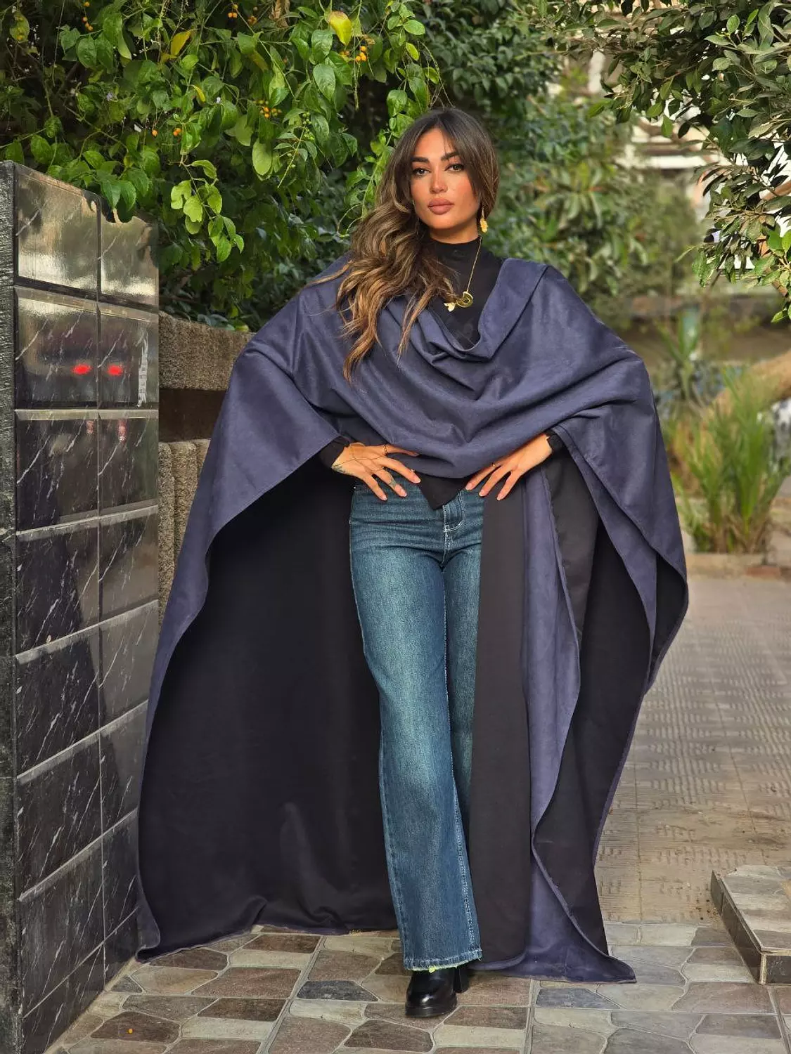 Navy Blue Moroccan style suede kaftan 7