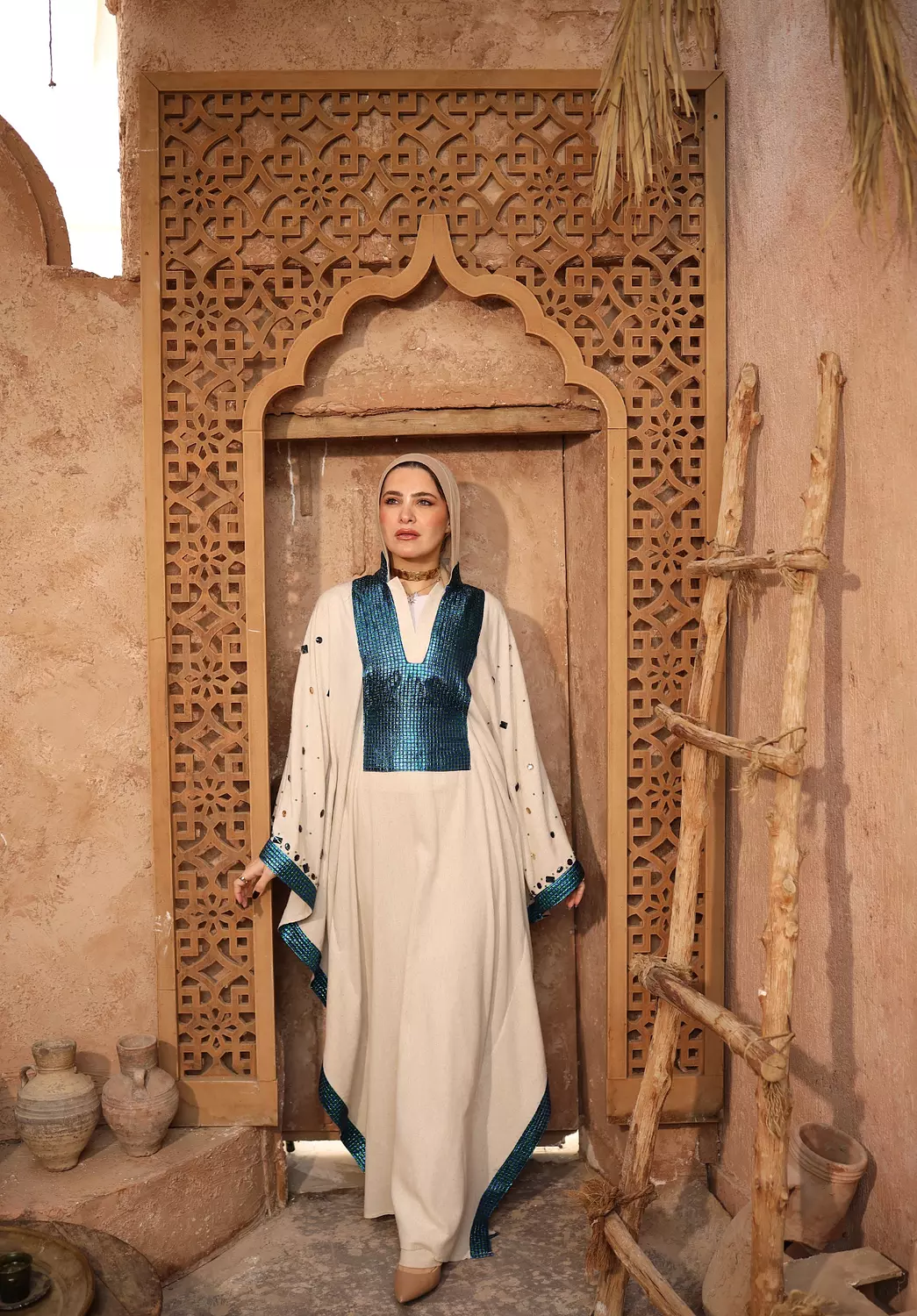 GreenxBlue Jacquard Embellished Abaya  3