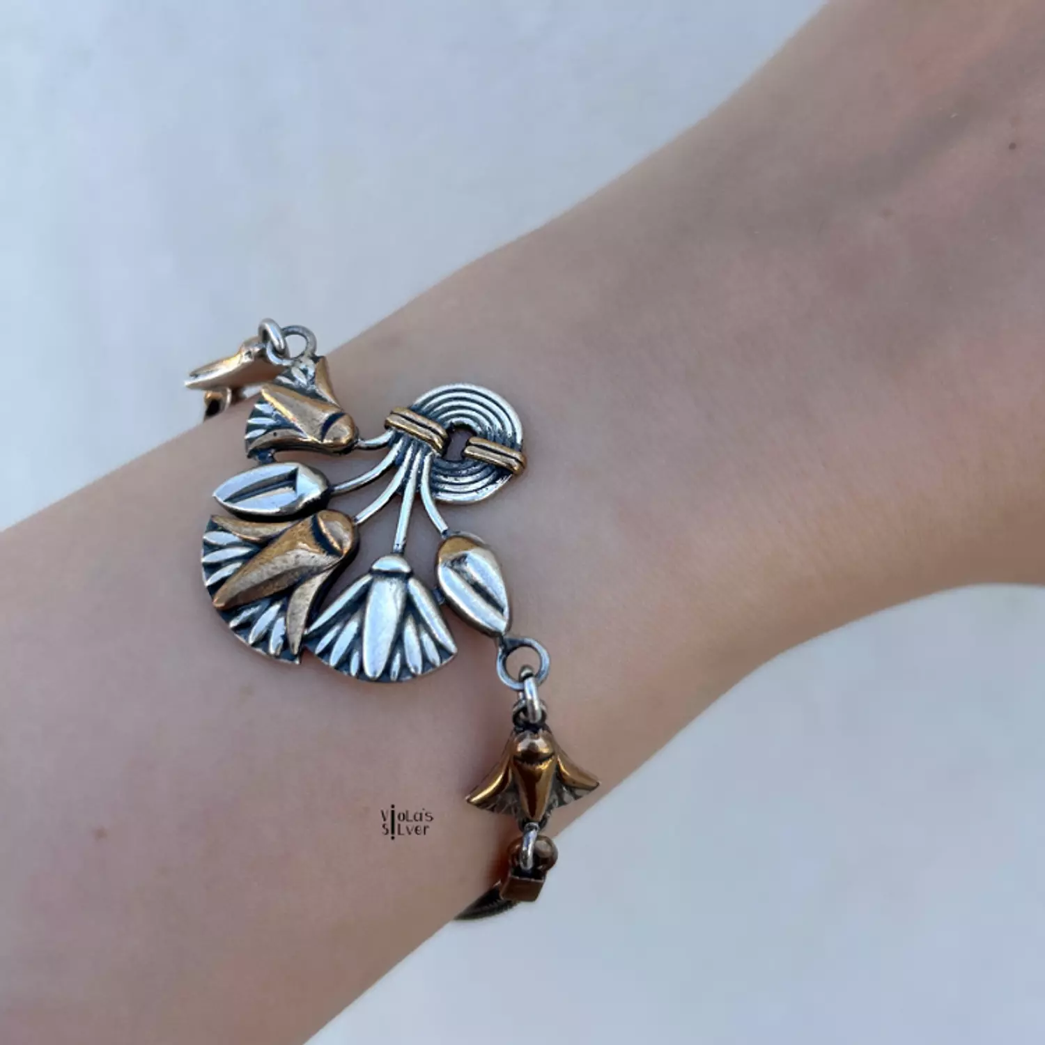 Golden lotus silver bracelet  image