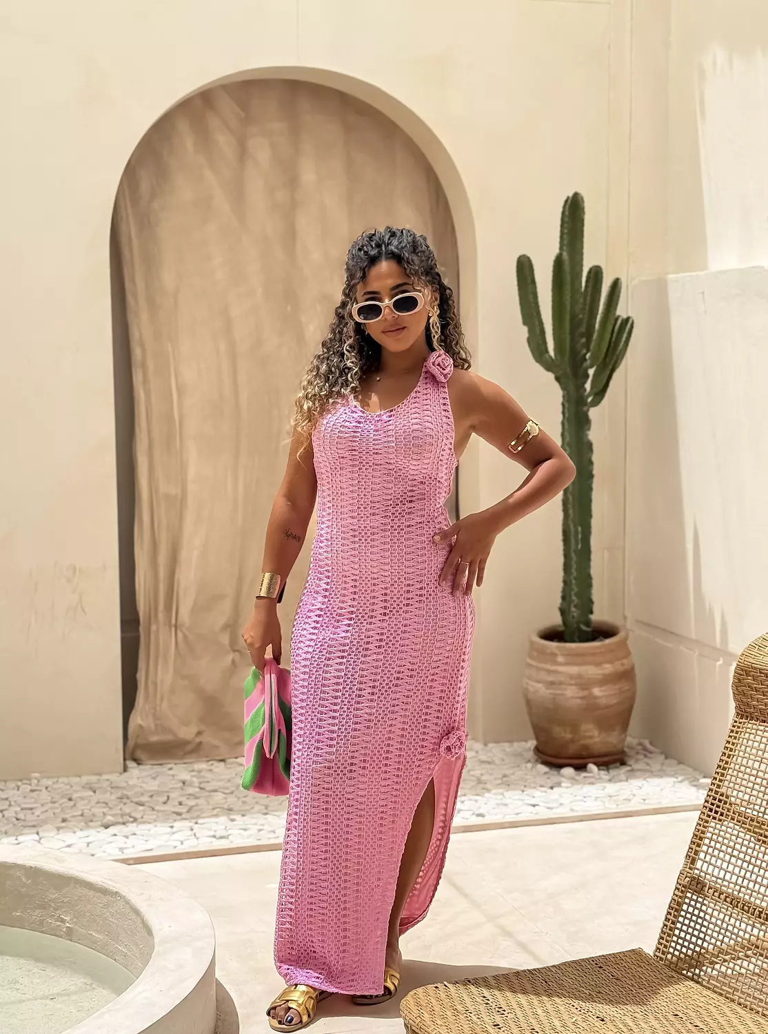 Rosy knit dress image