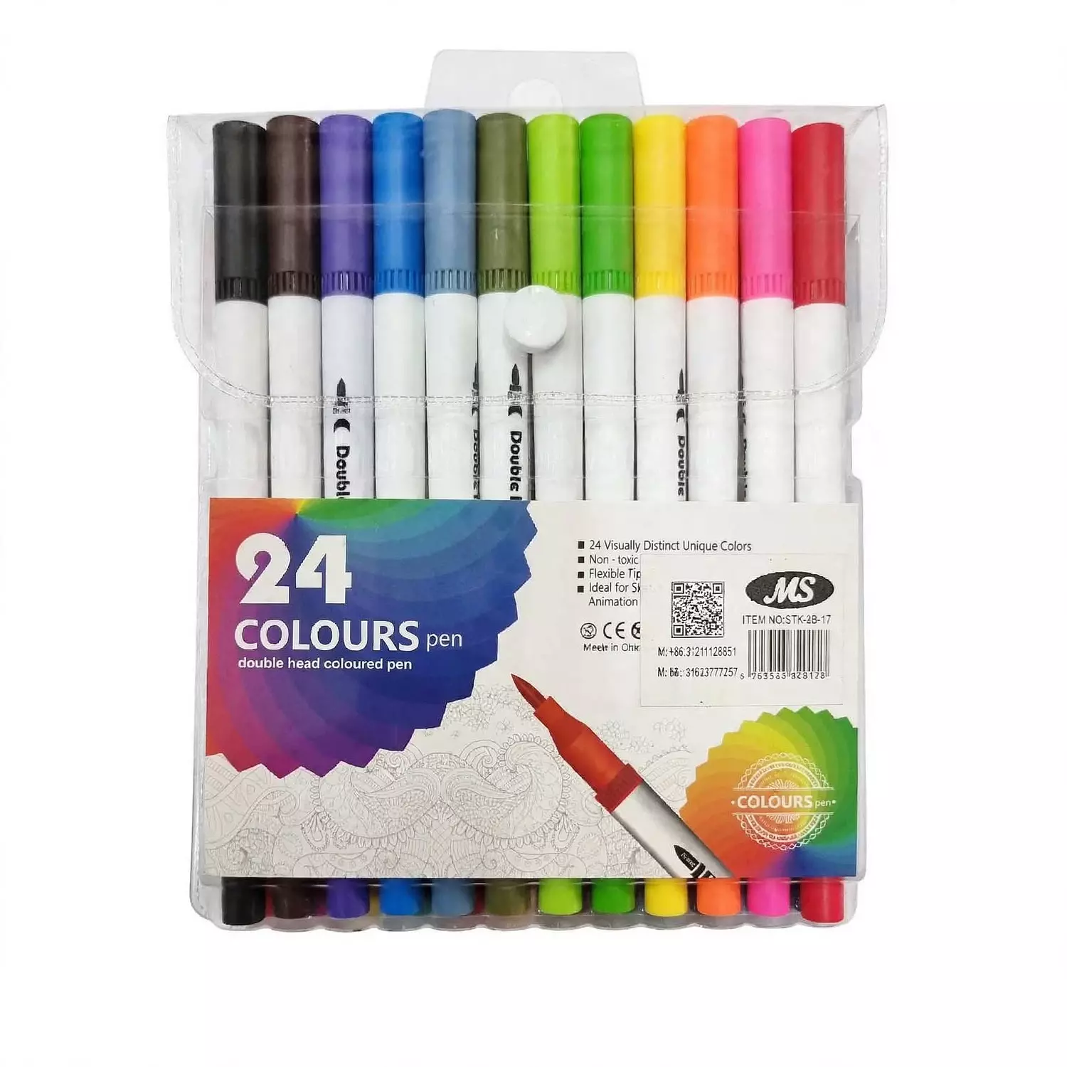 double head colored markers set 24 pc (Felt pens) طقم الوان  ماركر سن ريشة سن دبوس   image