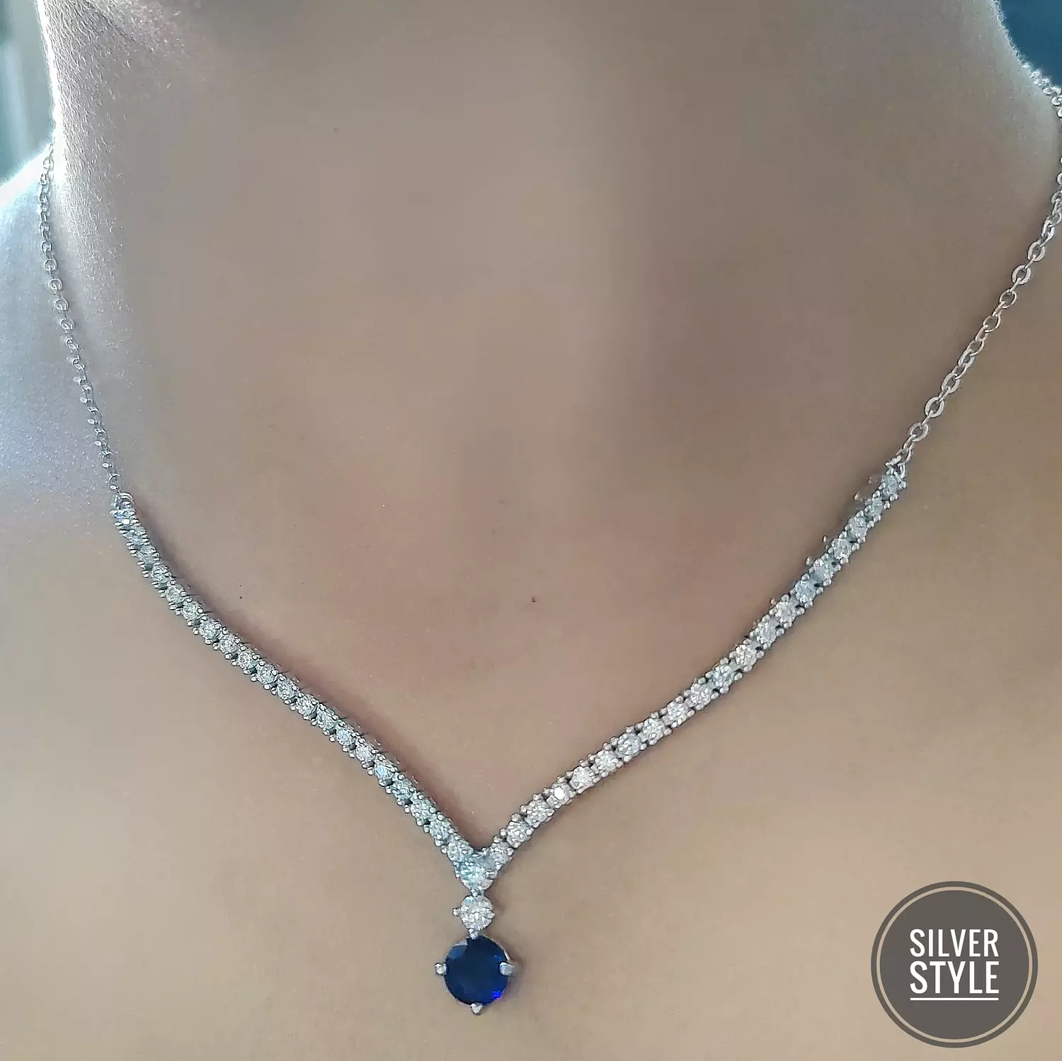 Stunning blue tennis Necklace  image