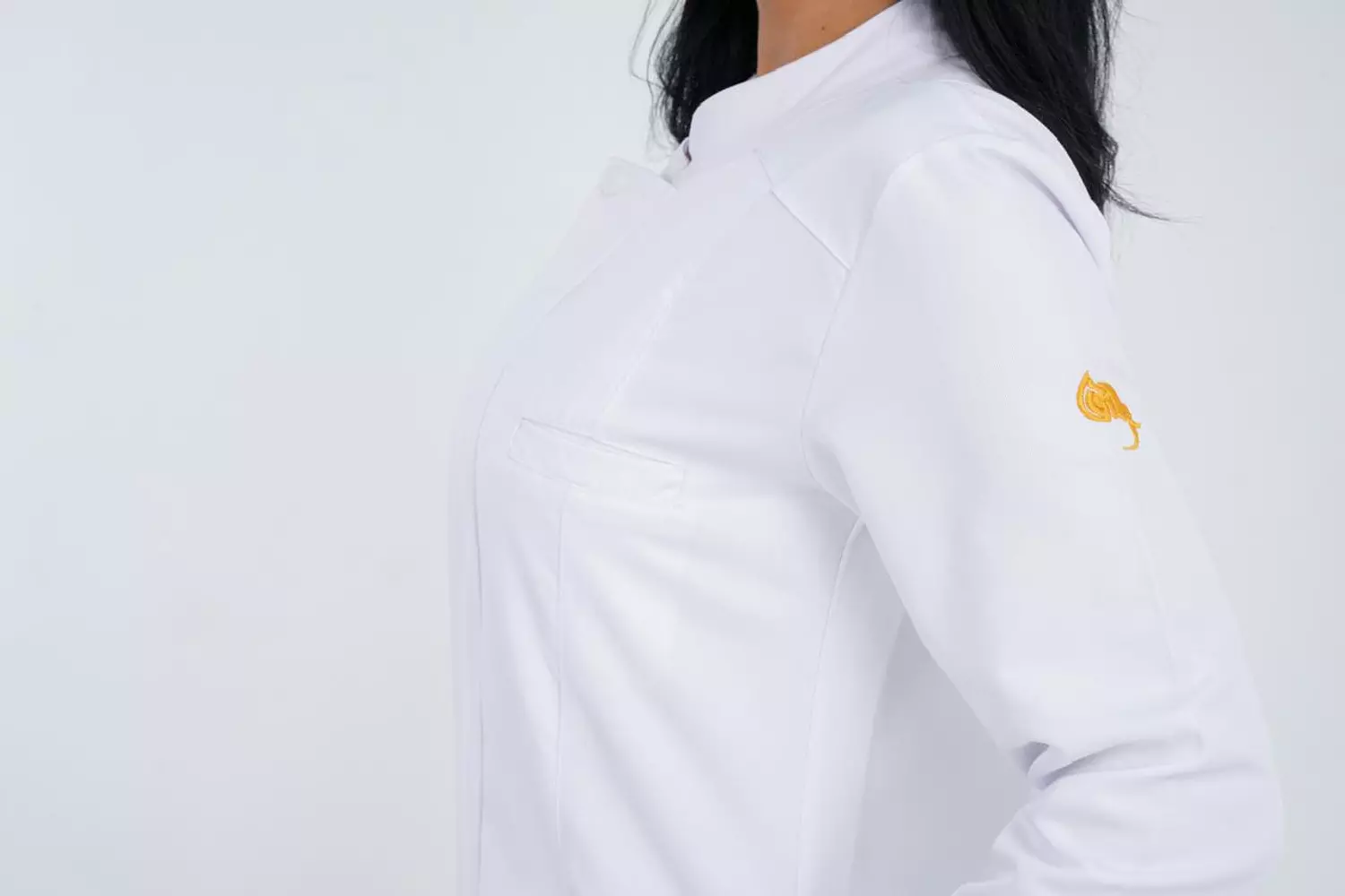 White Half Collar Lab Coat with Zipper 5