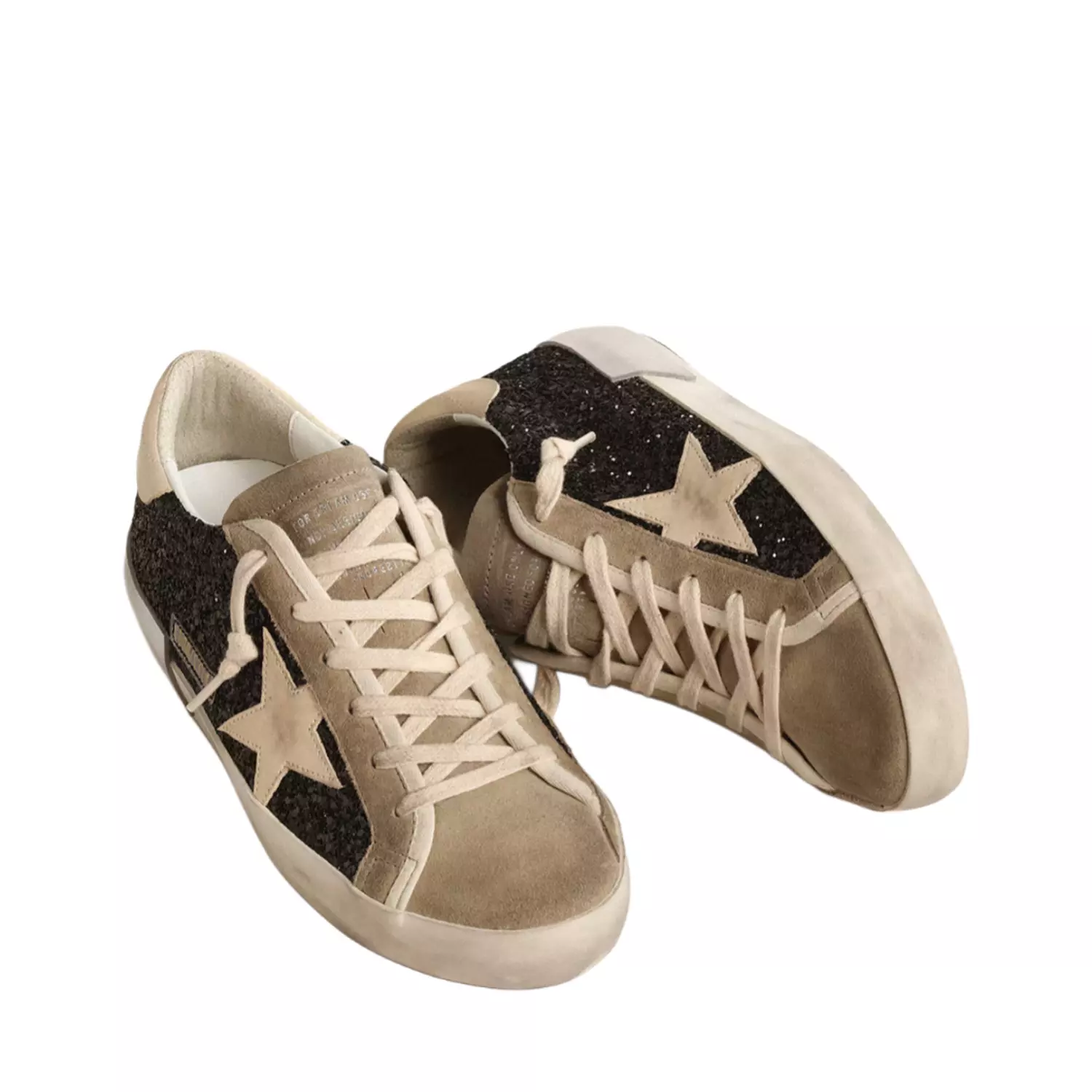 Golden goose Super-Star in black glitter with cream star and suede inserts hover image
