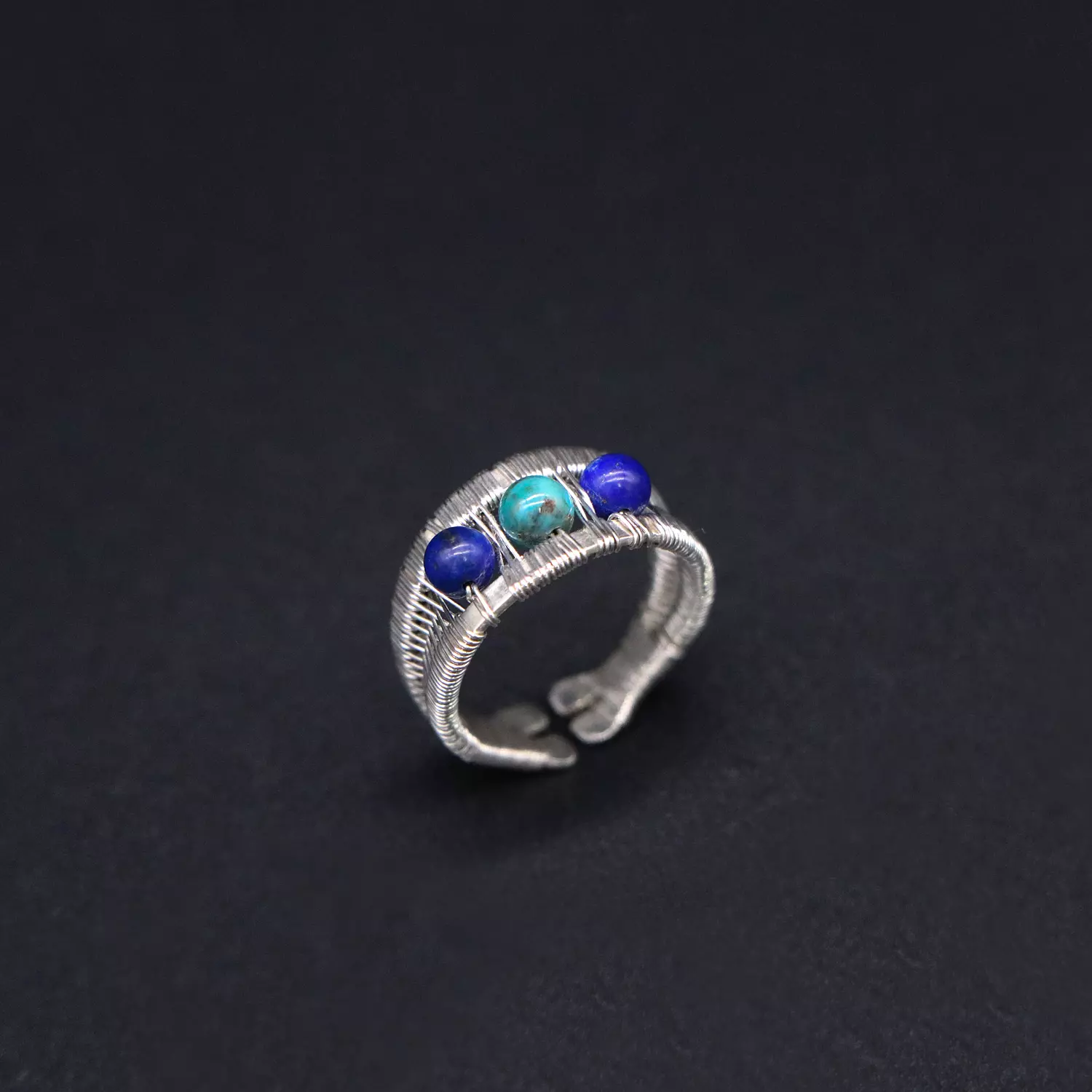 Silver ring with Lapis lazuli and turquoise gemstones. image