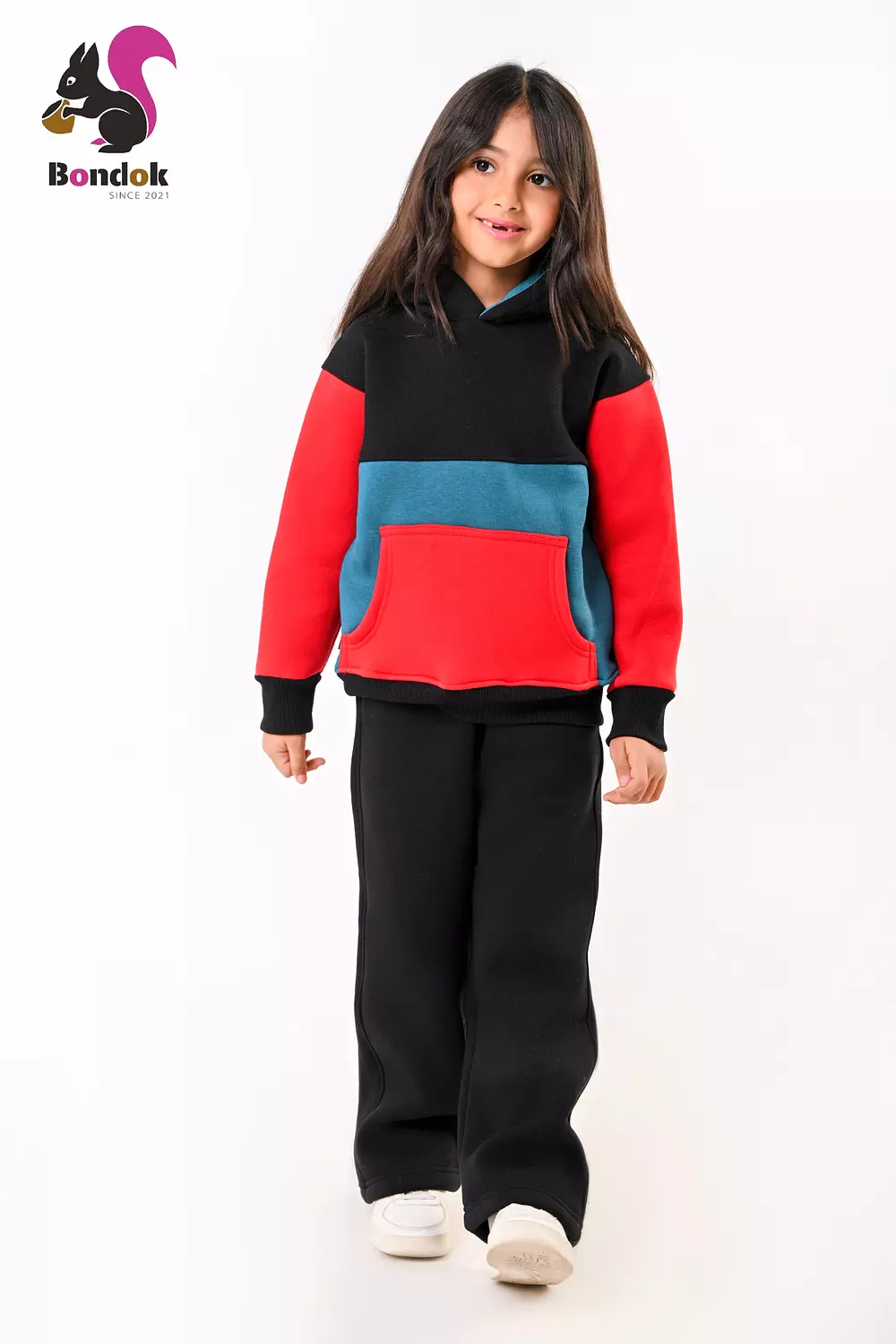 BONDOK Kids Color-Block Hoodie Tracksuit Set – Warm meltone Top & Jogger Pants, Kangaroo Pocket, Soft Lining, Girls Winter Outfit (Ages 3–14) 5