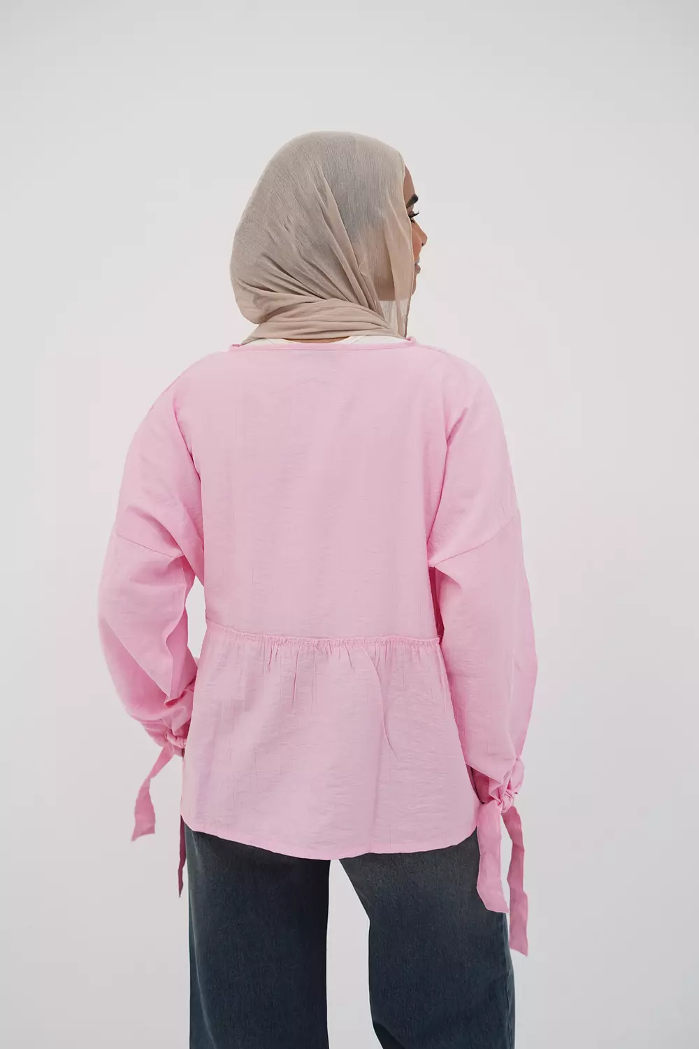 Pink blouse with tie from the collar 1