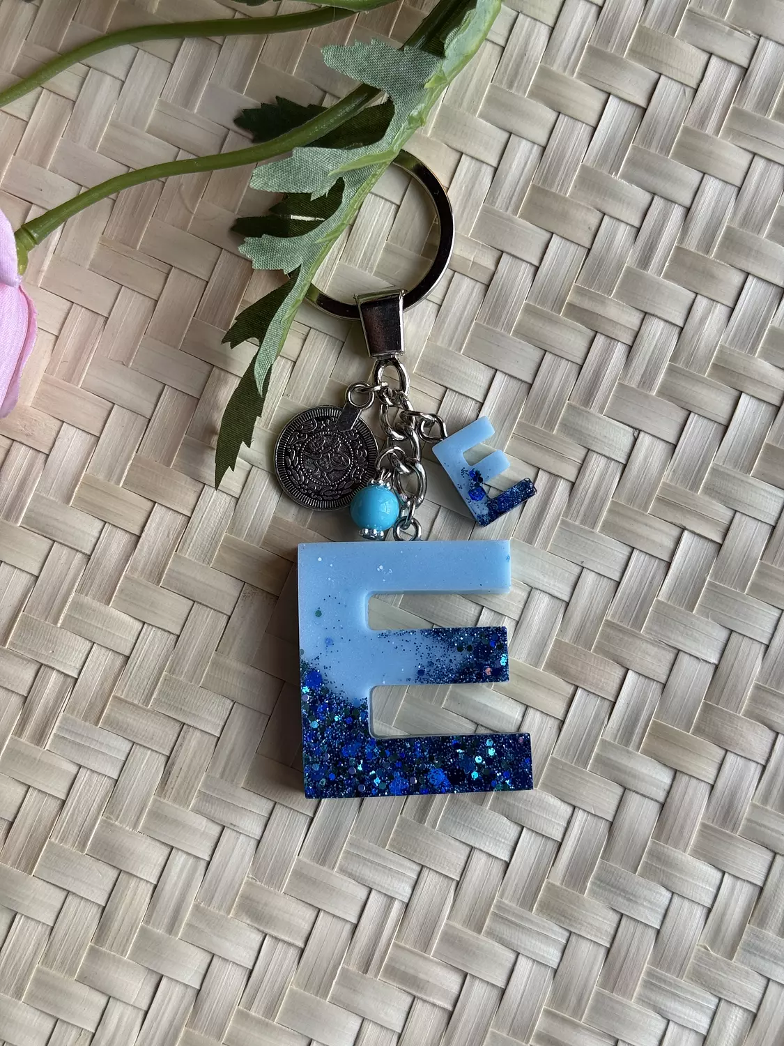 Resin Letters Keychain ( Glitter Blue ) "By Order" 5