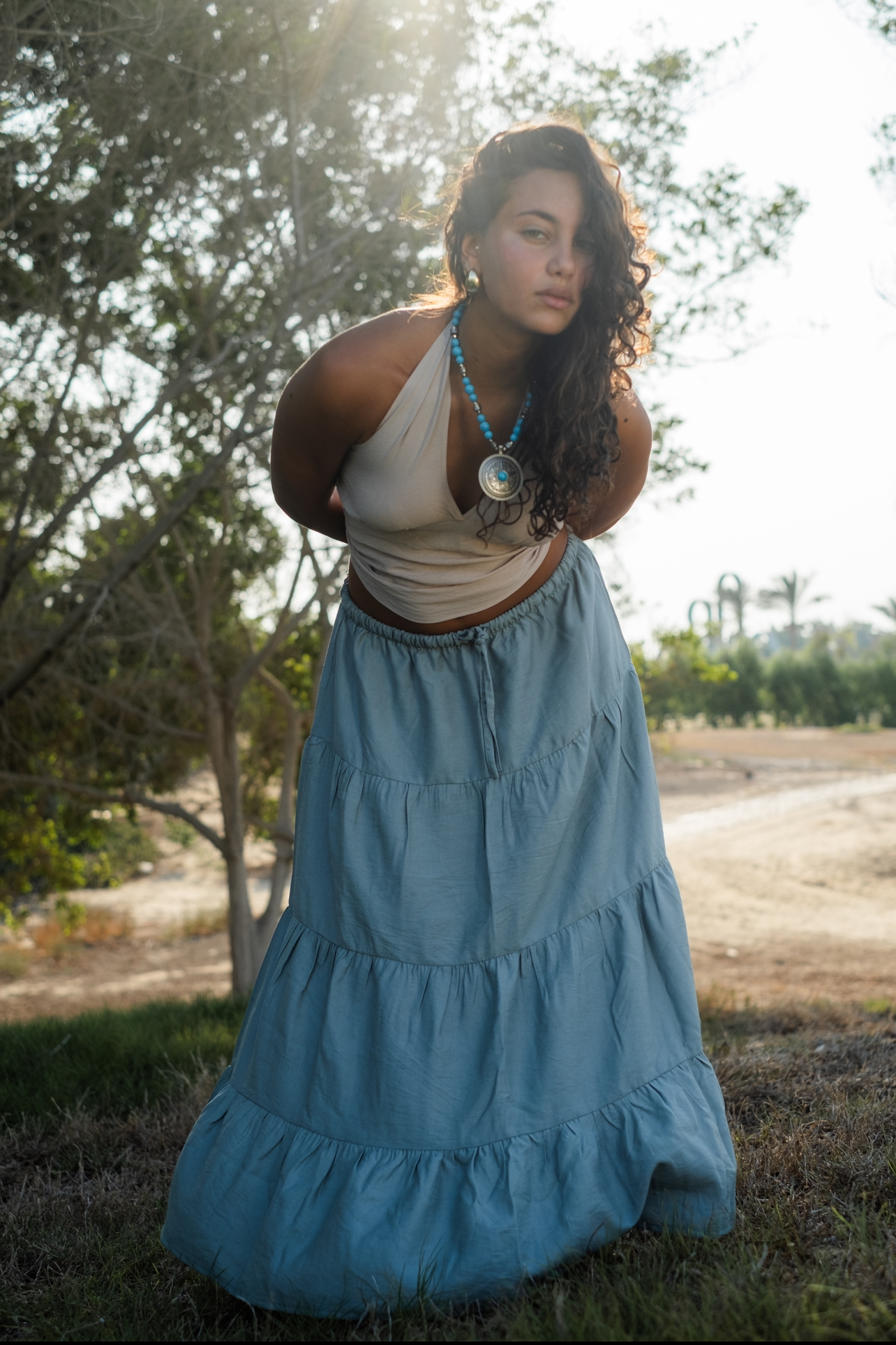 Teal boho maxi skirt  image