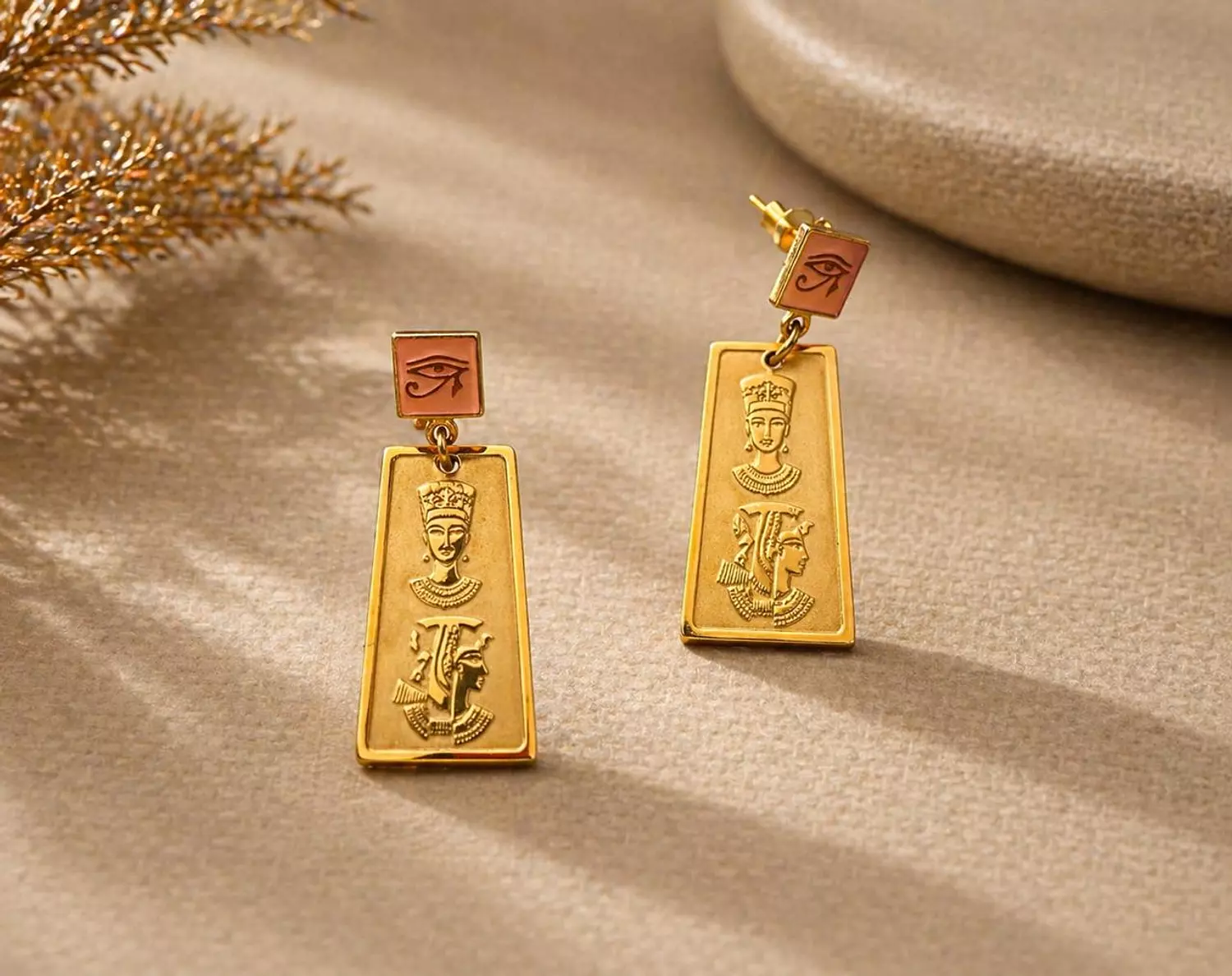 Rectangular brass 18k gold plated earrings 2