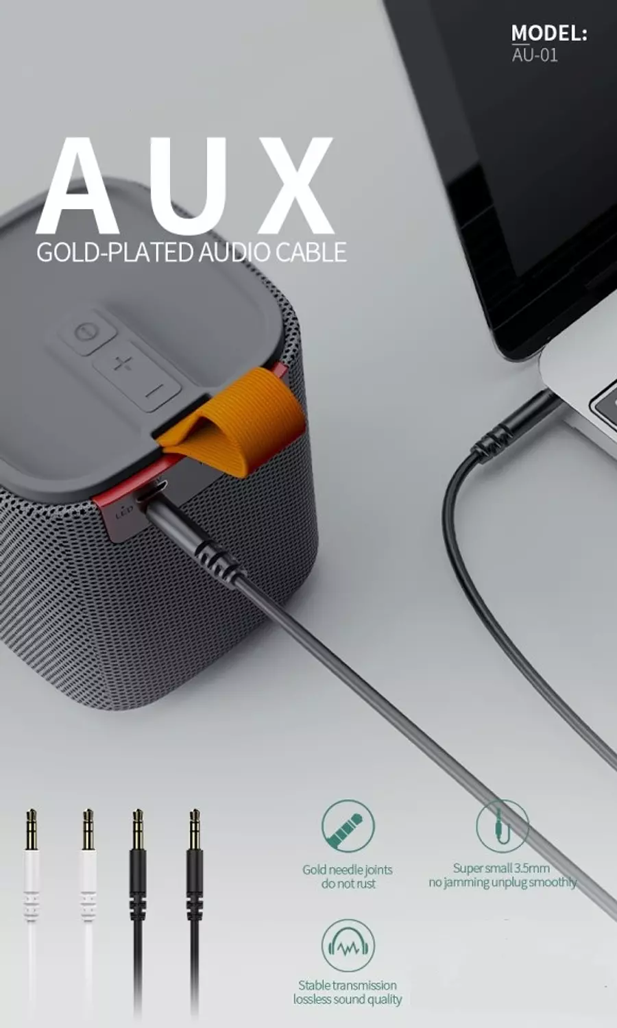 Celebrat AU-01 3.5mm AUX Audio Cable, HD Sound, Gold-Plated, 100CM 5