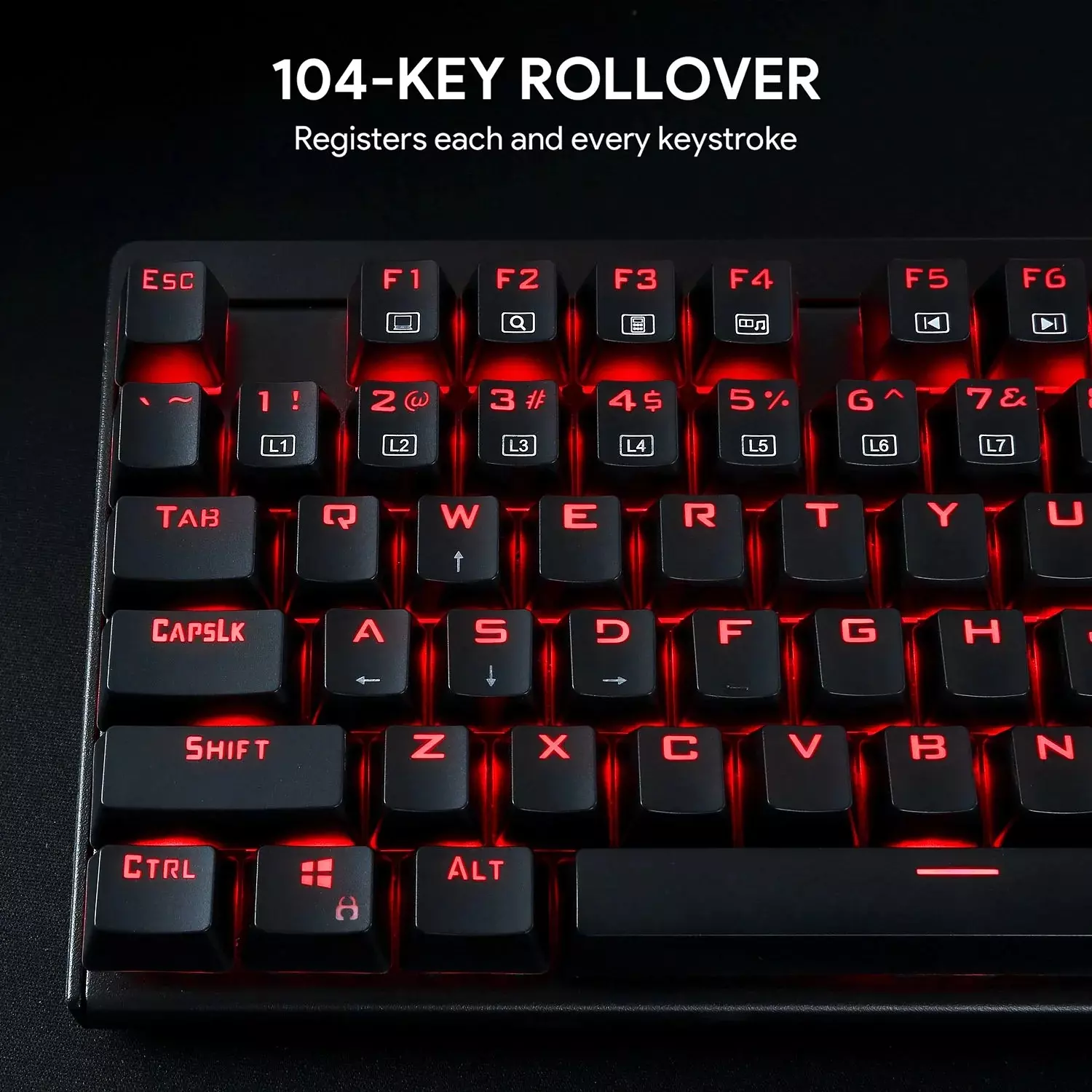 AUKEY KM-G6 Mechanical Keyboard with Backlit LED, 104 Keys, Black 6