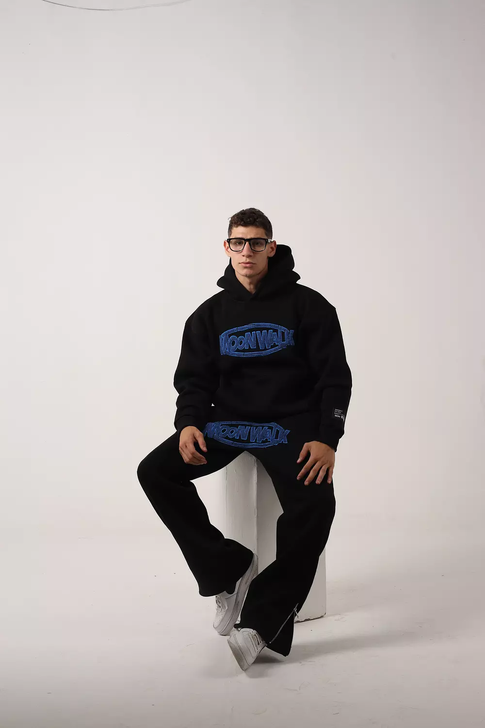 Black Blue  Embroidery Hoodie