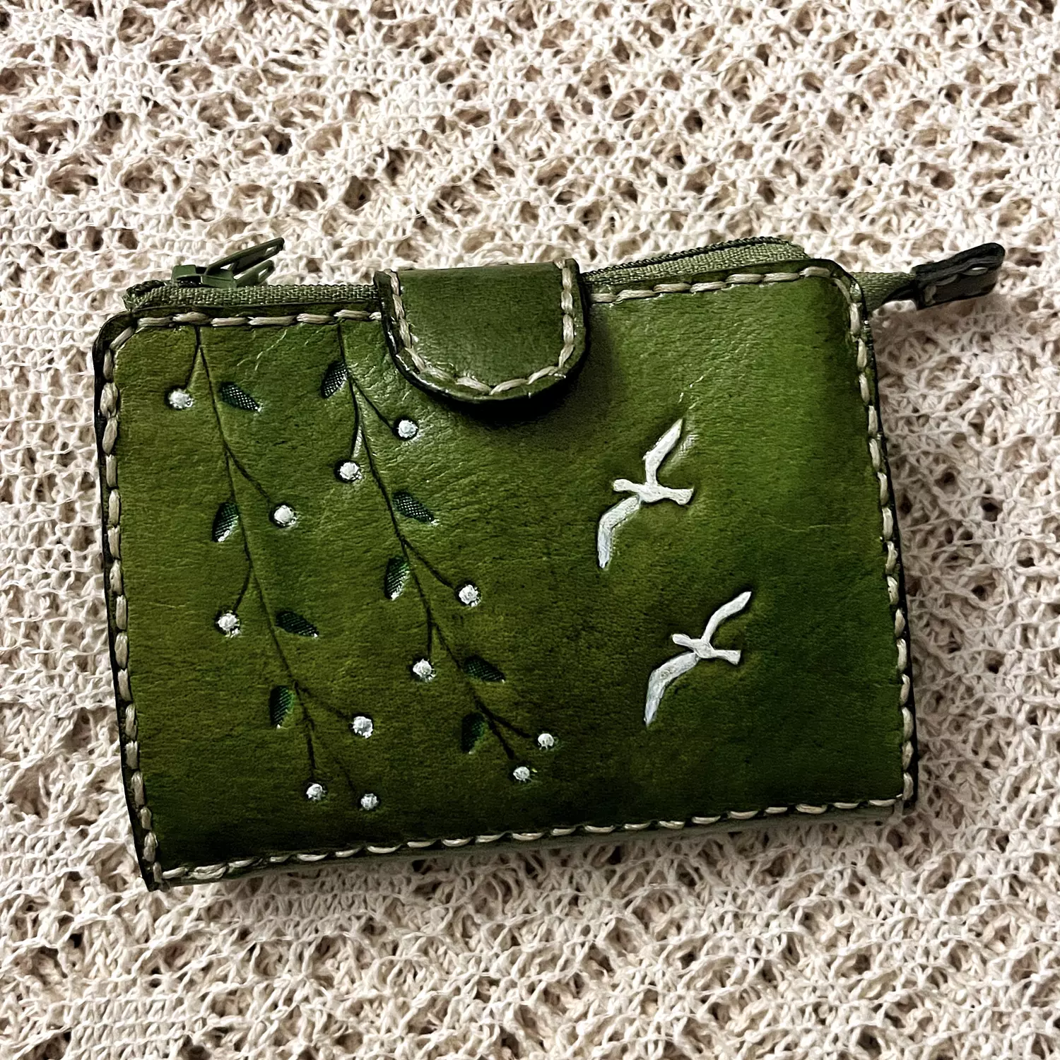 Birds & branches tooled leather wallet -flap closure 9