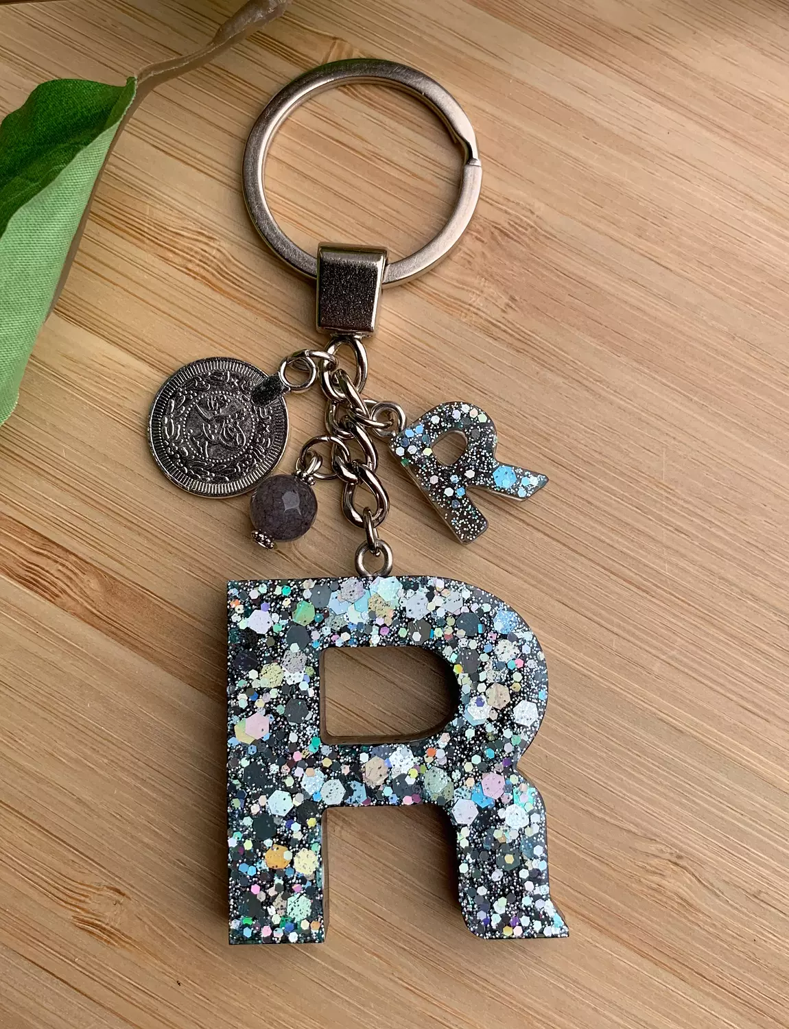 Resin Letters Keychain ( Glitter Space Grey ) "By Order" 12
