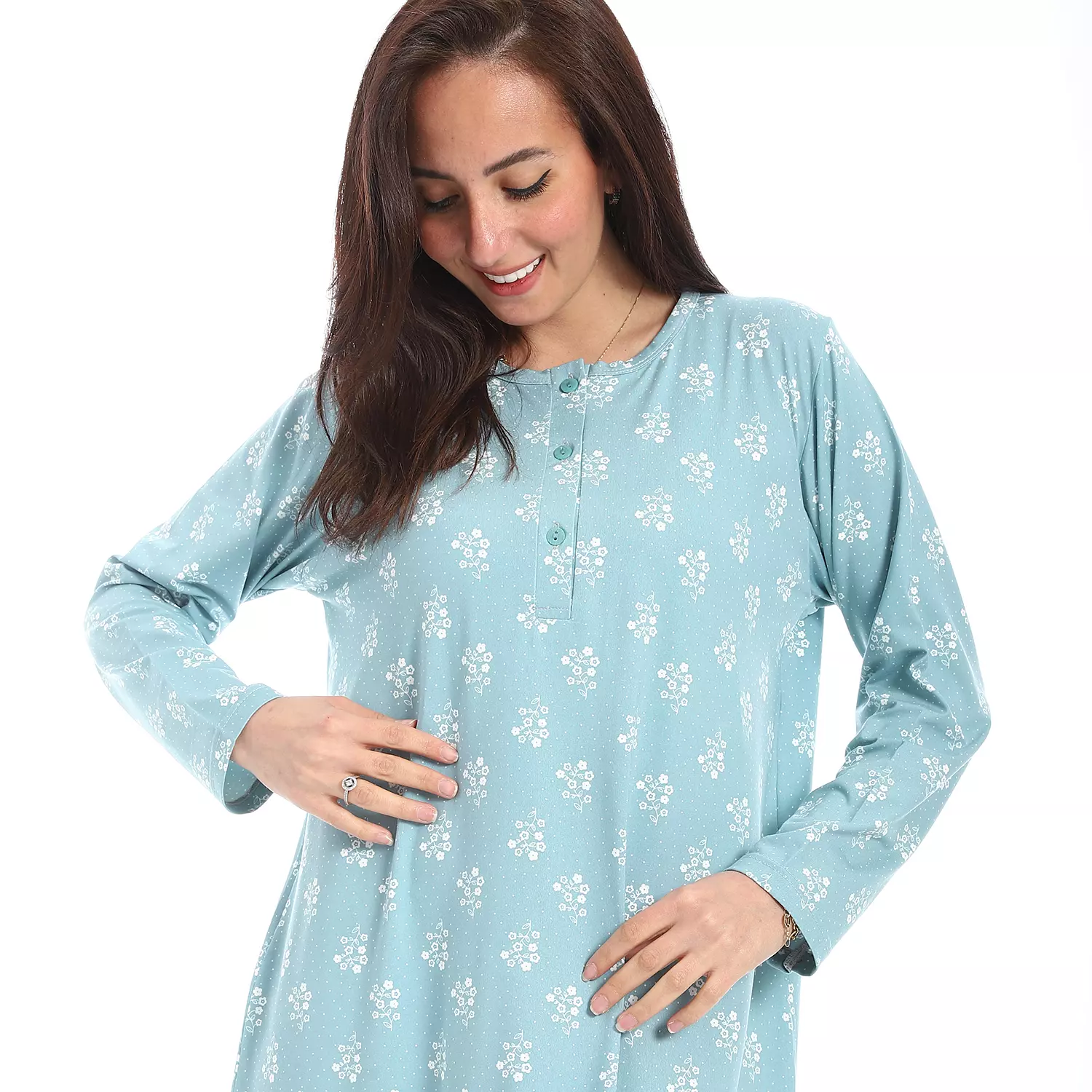 Women Summer Nightgown Flower - 2484 - Mint 2