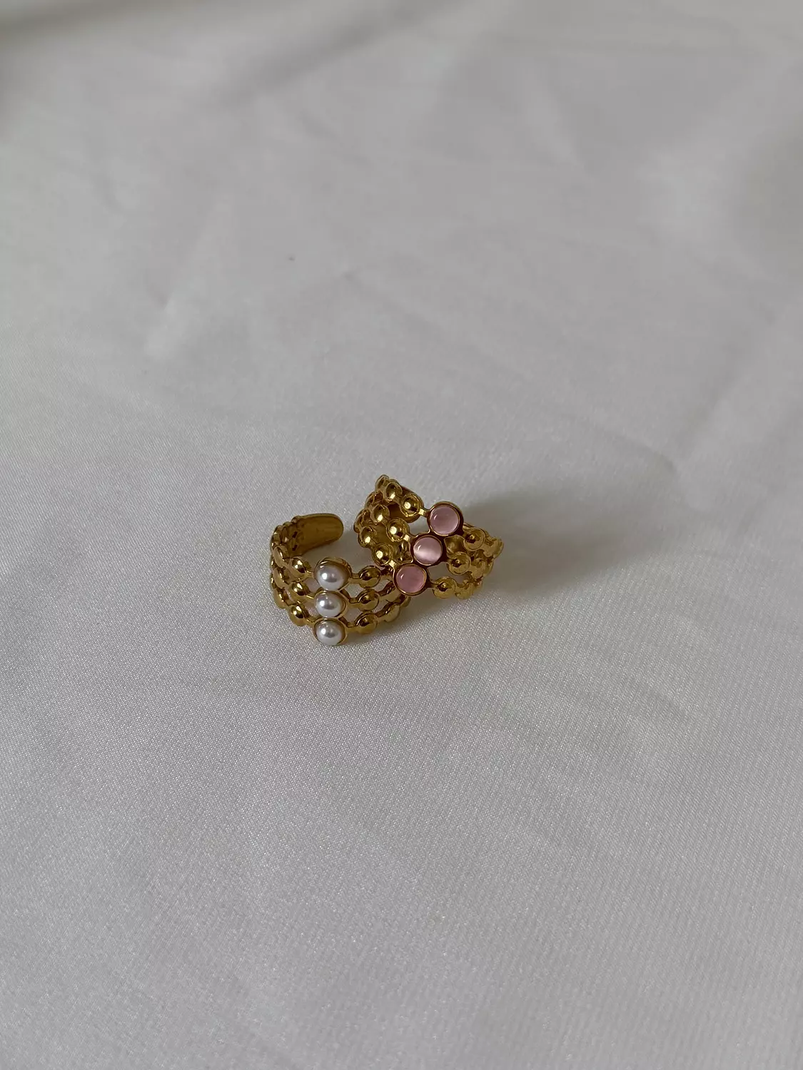 Triple Pink Pearls Ring 2