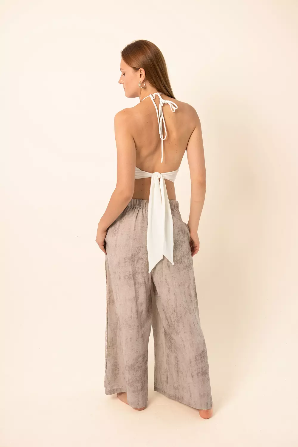 Wide-Leg Pants with side slits - Greige 3
