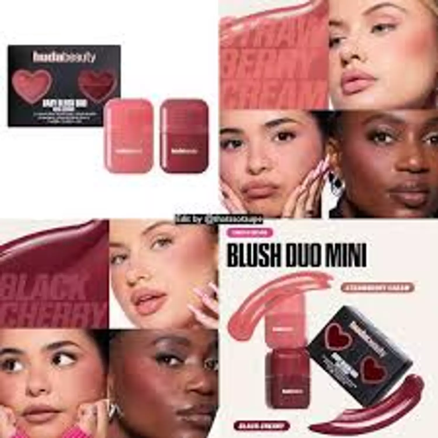 HUDA BEAUTY Mini Baby Blush Duo Set Strawberry Cream and Black Cherry 5