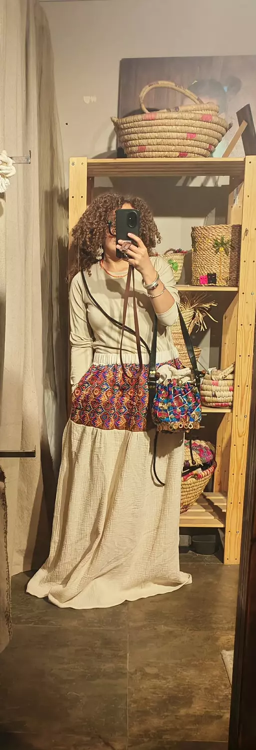 Maxi off white cotton skirt with sirma embroidered Upper part hover image