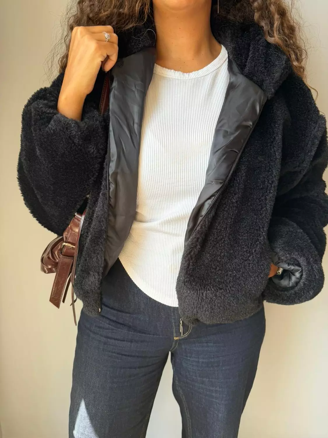Black Faux Fur Jacket  hover image