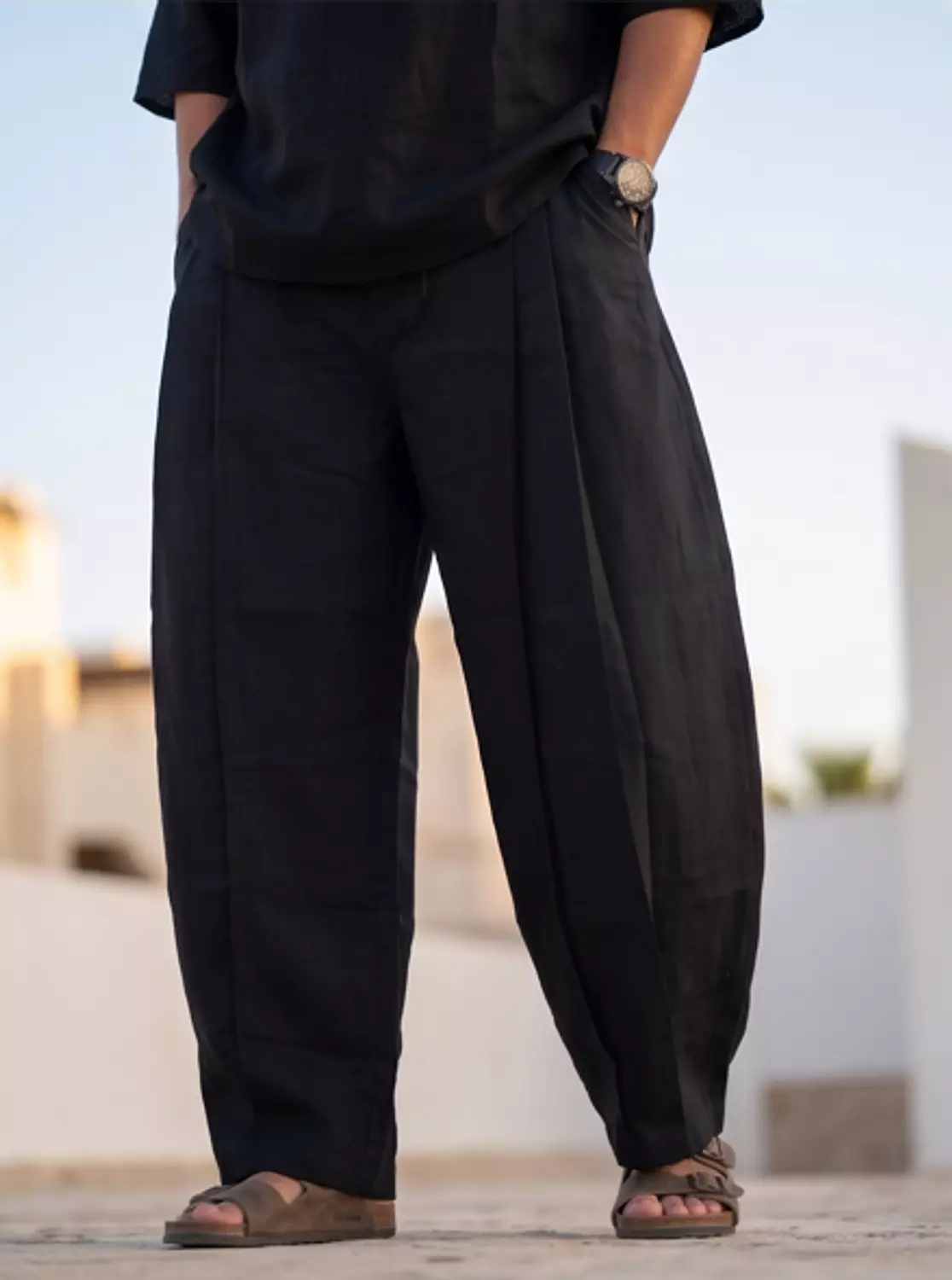 flowy wide leg ritual linen pants - Black image