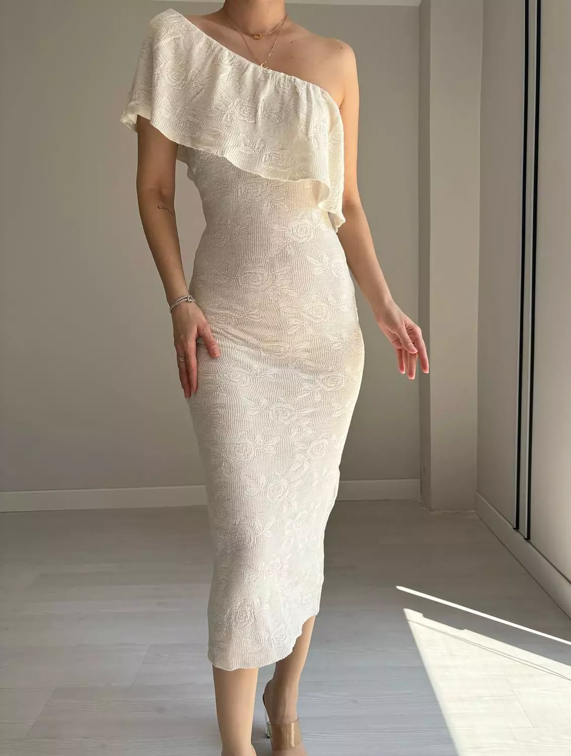 One Shoulder Ruffle Knit Dress image
