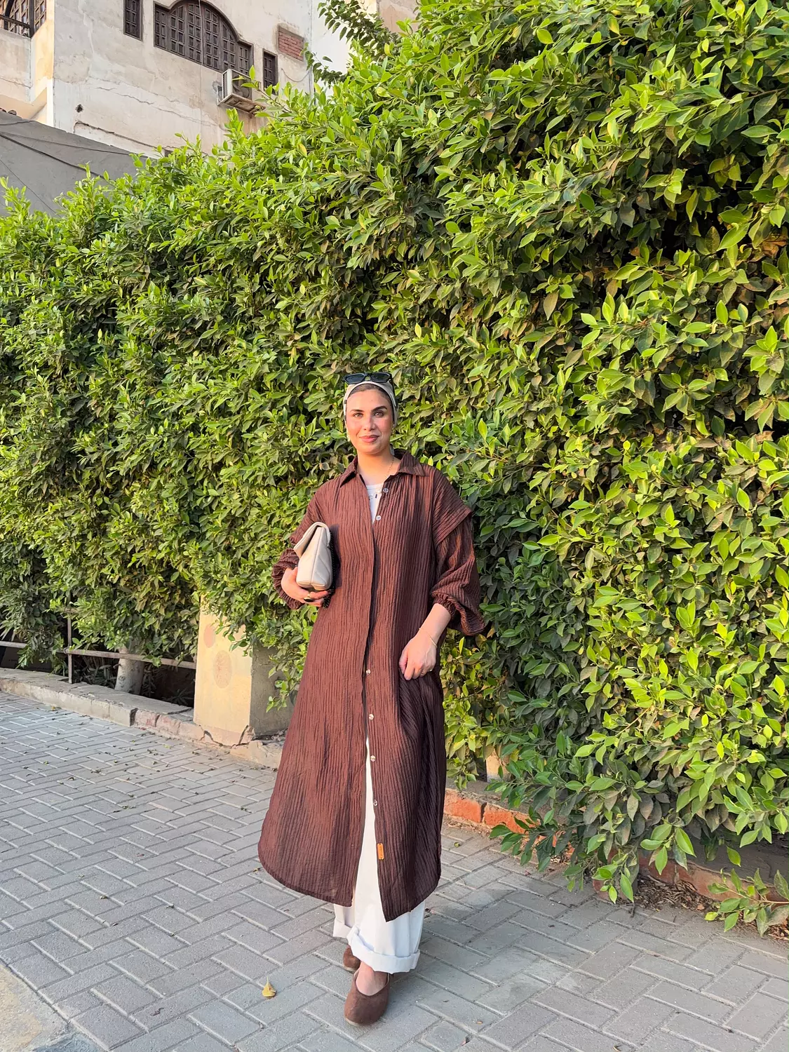 Crinkle Cuffs Shirt Dress in Brown  4