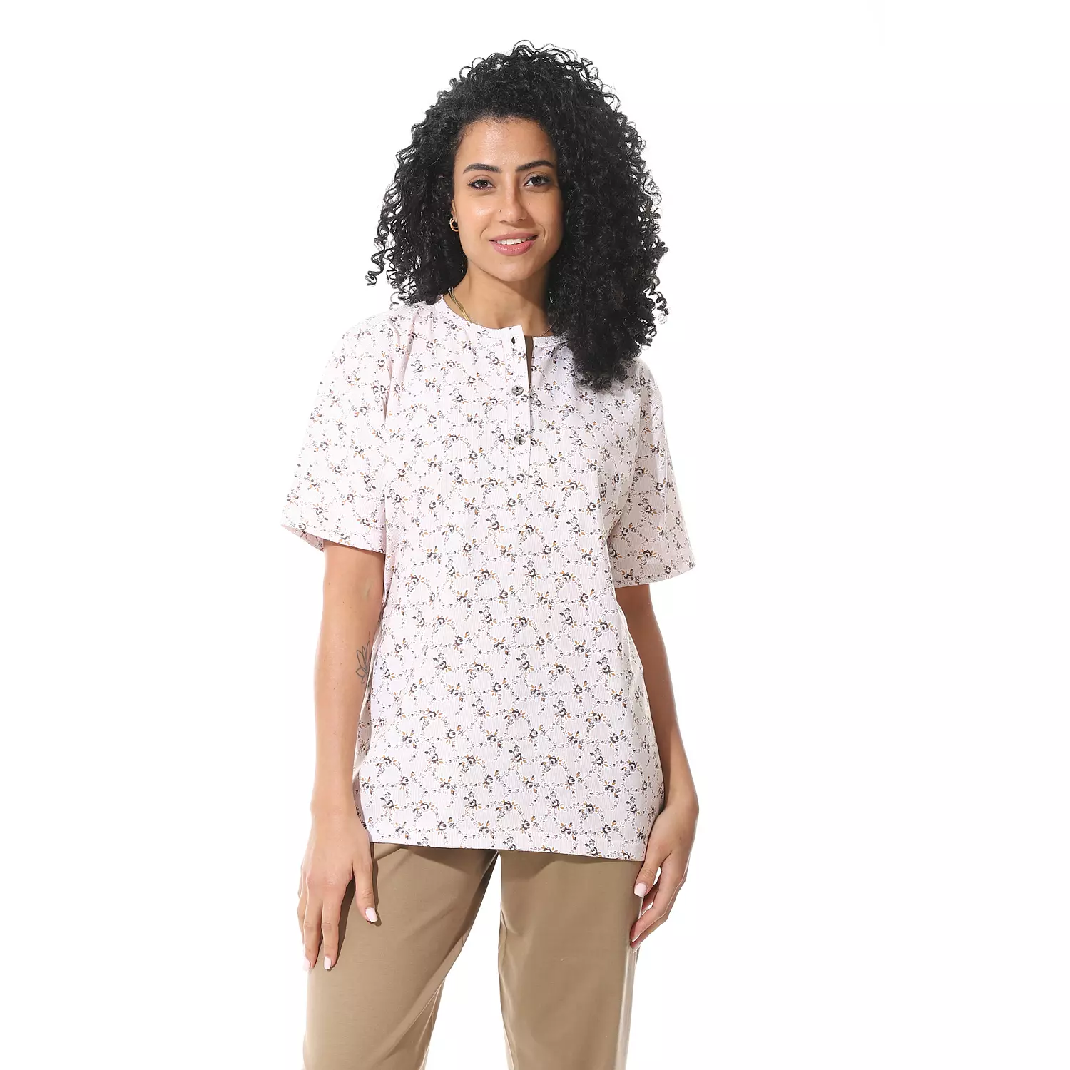 بيجاما حريمي ورود بني - 2475 - بيج hover image