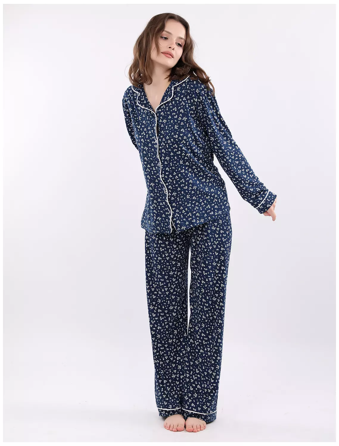 A400 Delicate Baby Flowers Buttoned Long Sleeved Pajama Set 4