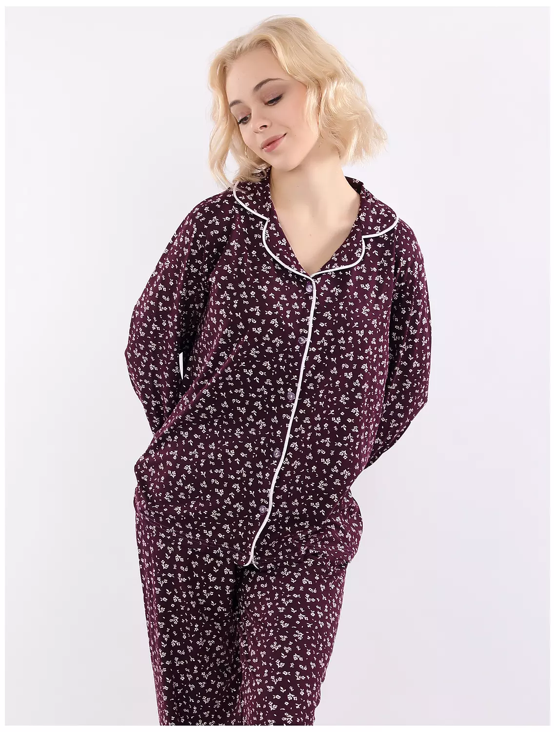 A400 Delicate Baby Flowers Buttoned Long Sleeved Pajama Set 8