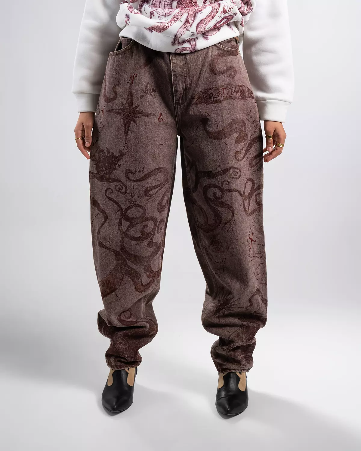 “ BlackSail” 1of 1 hand-printed & painted denim pants image