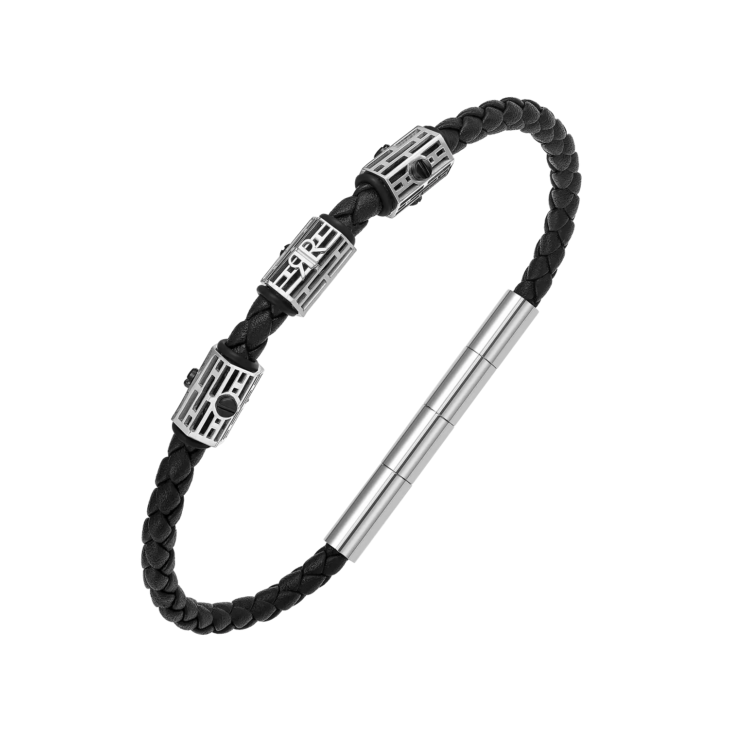 CERRUTI Braided Black Leather Stainless Steel Bracelet CIAGB0012001 image