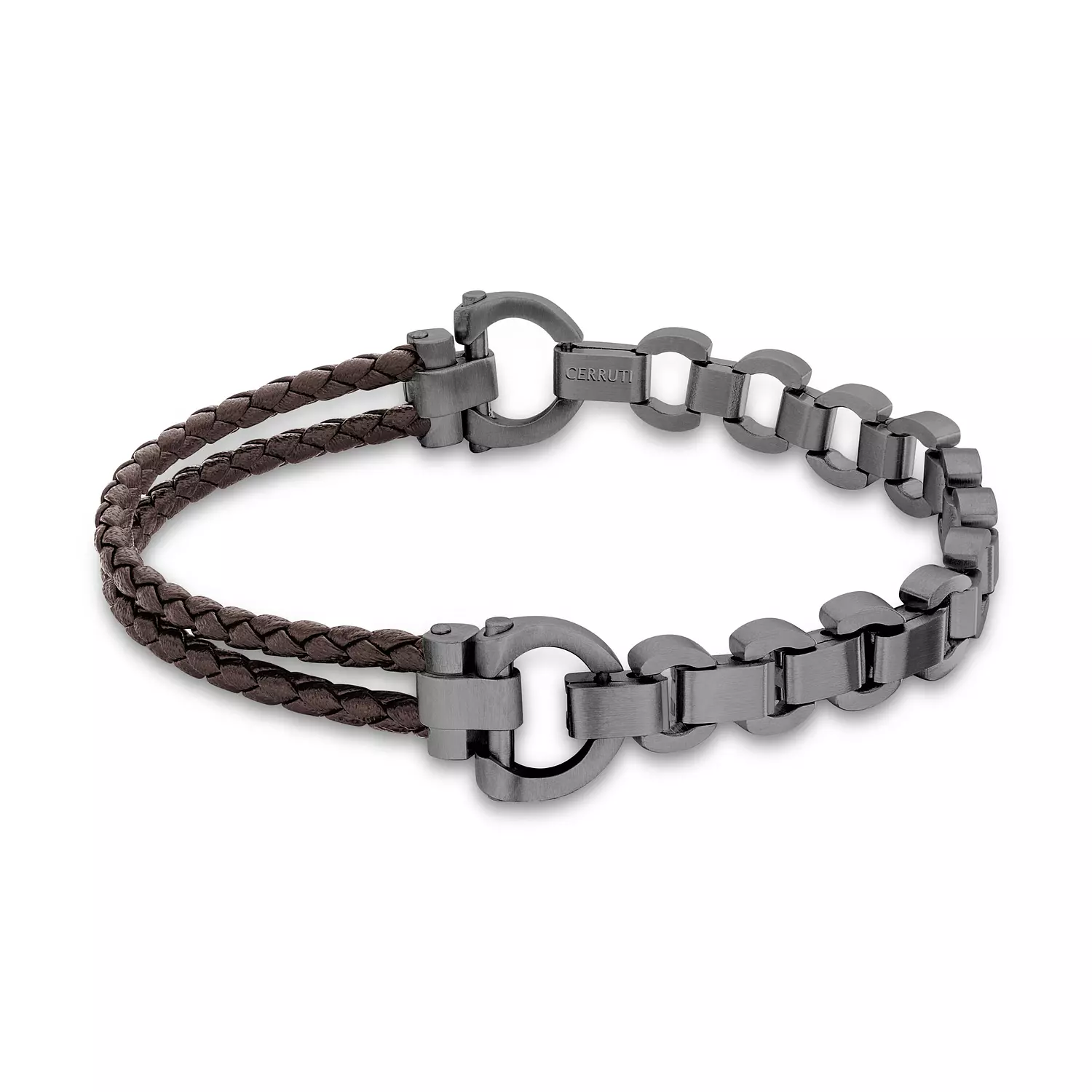 Cerruti 1881 Bracelet For Men Baton Leather Gunmetal Plated Brown Leather Cord image