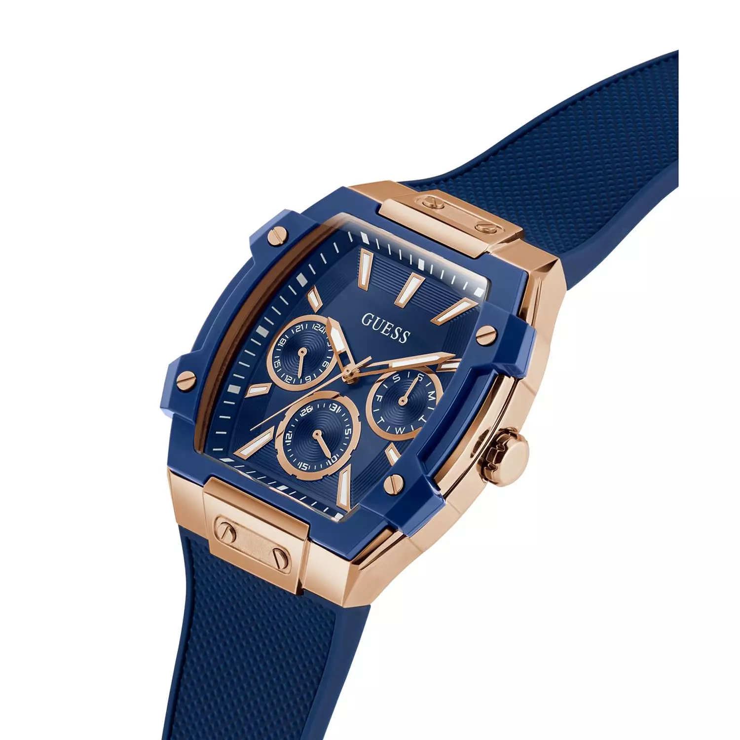 GUESS Mens Blue Rose Gold Tone Multi-function Watch Blue Silicone Strap GW0956G4 3