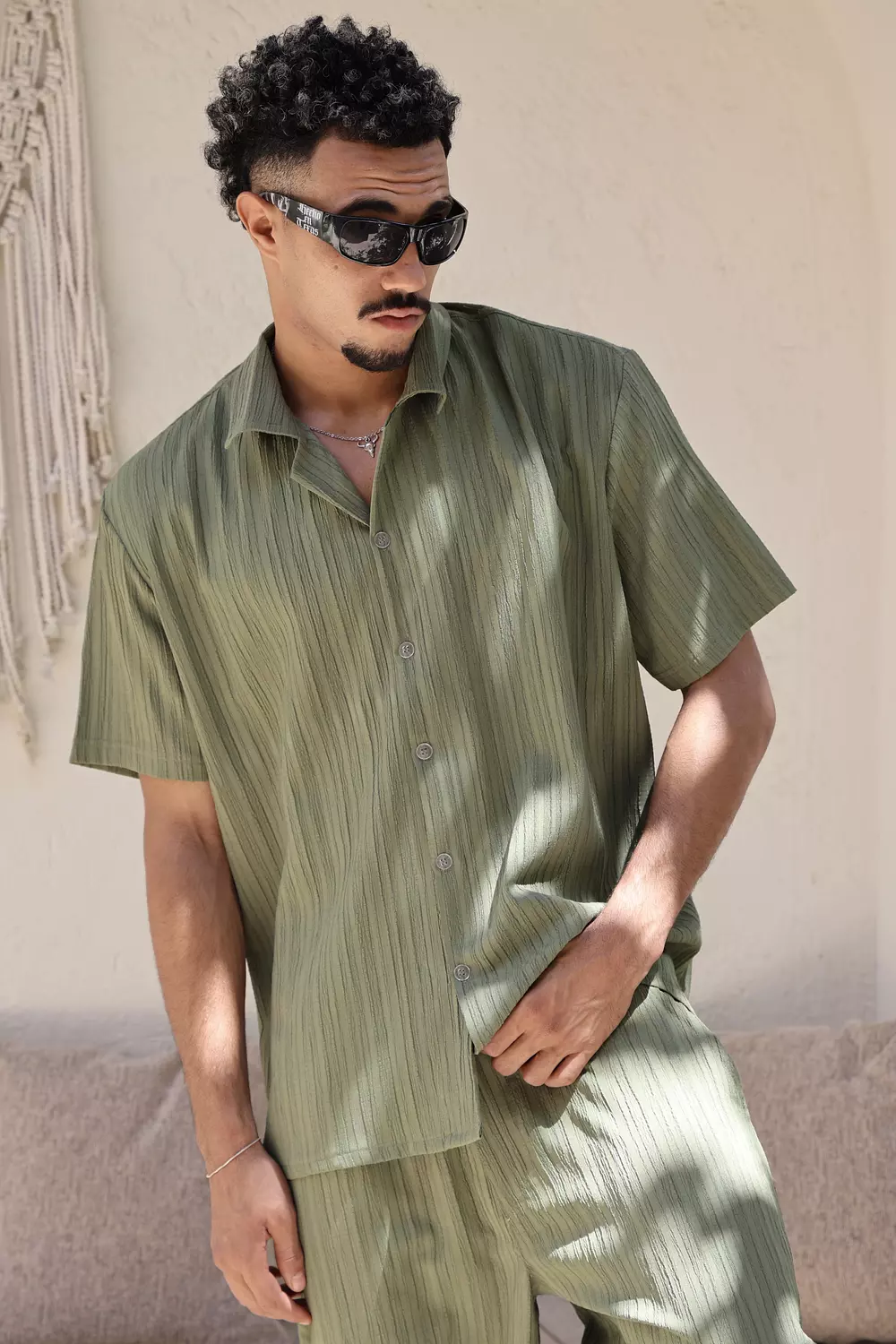 Olive green short and shirt set 1