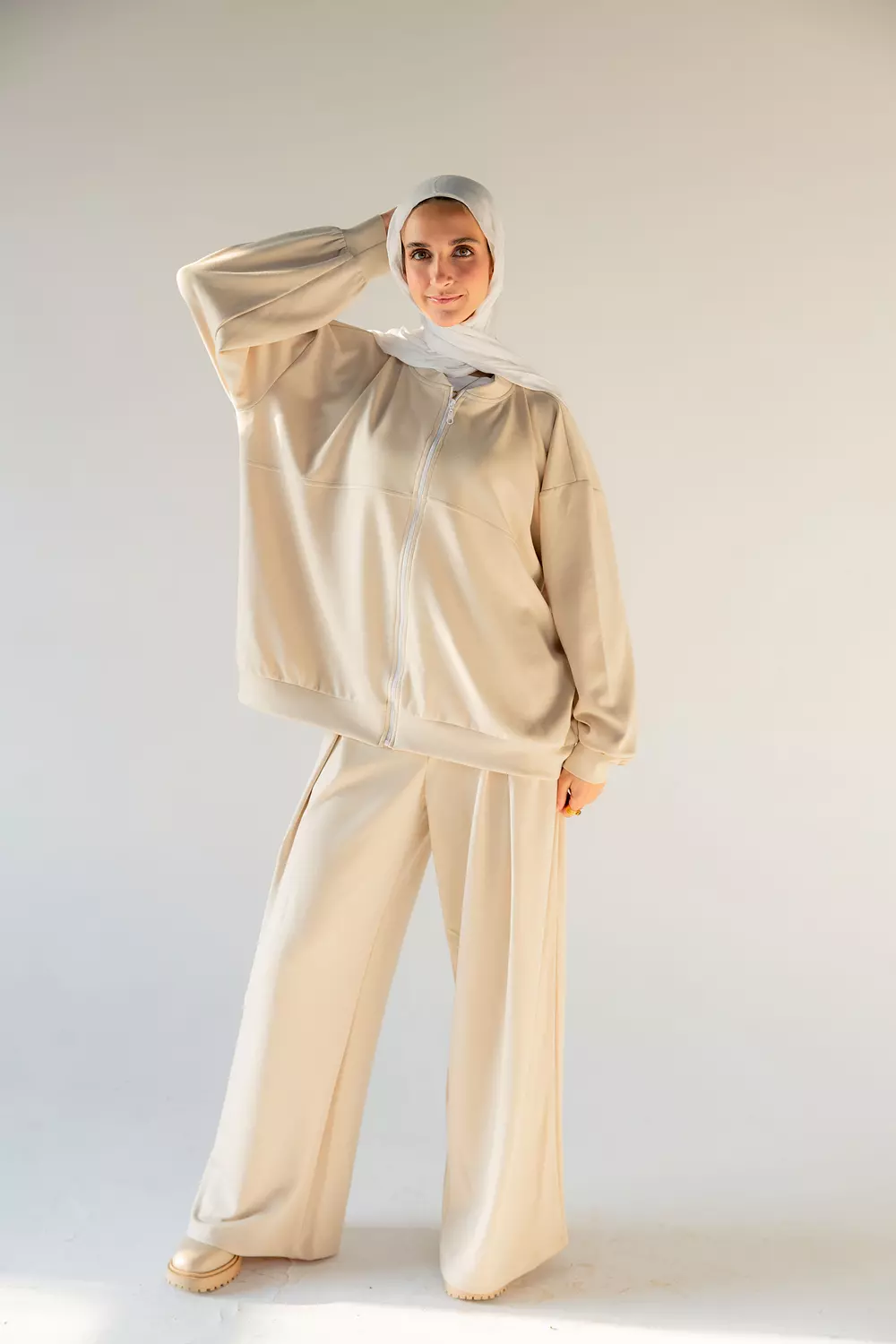 Zipper Shirt in Beige 1