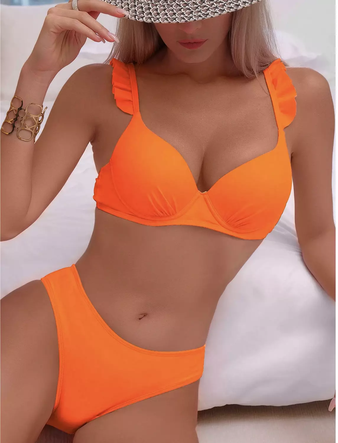 SHEIN Swim Summer Beach Ruffle Trim Push Up Bikini Set, Bathing Suit image