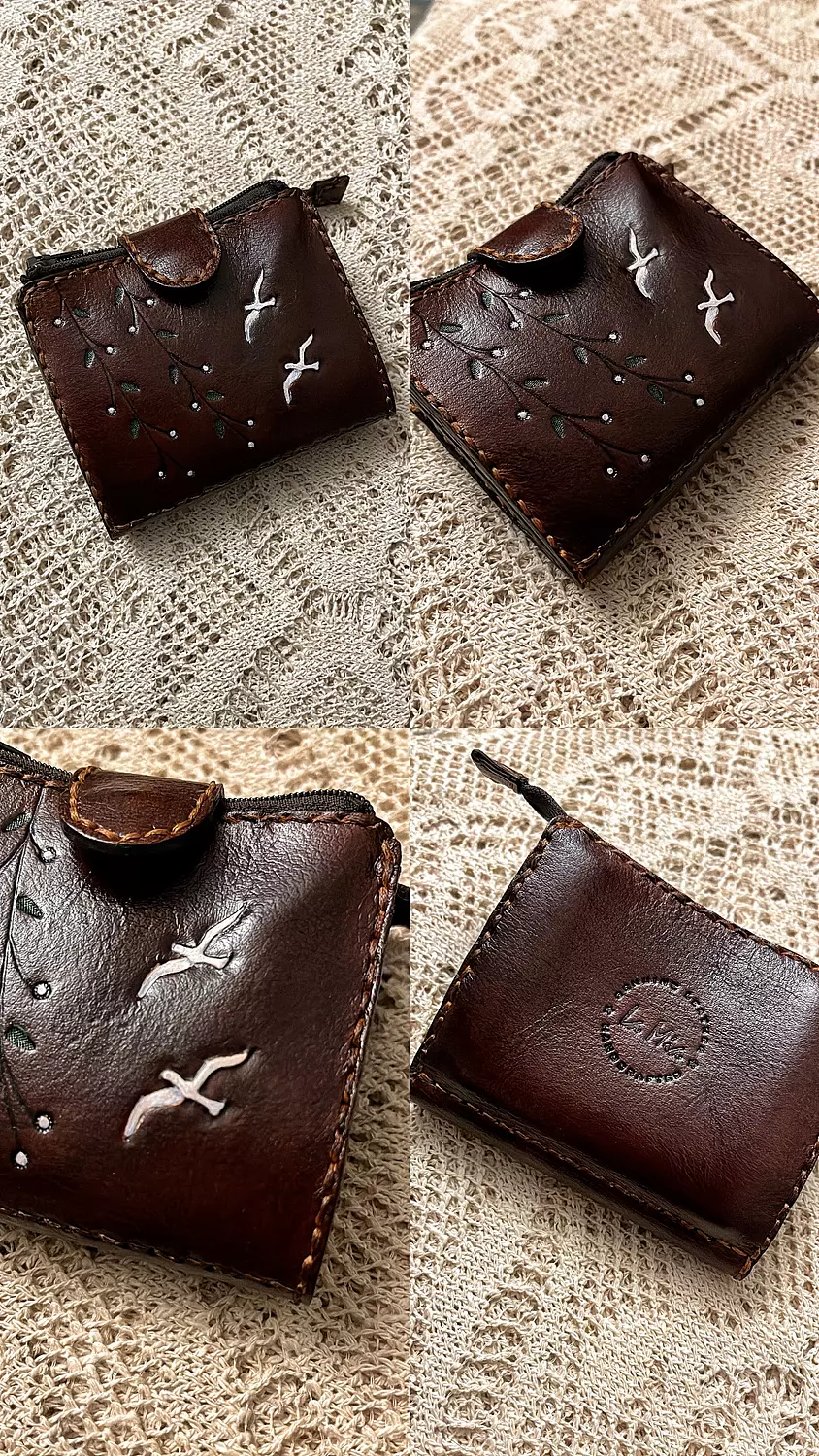 Birds & branches tooled leather wallet -flap closure 7