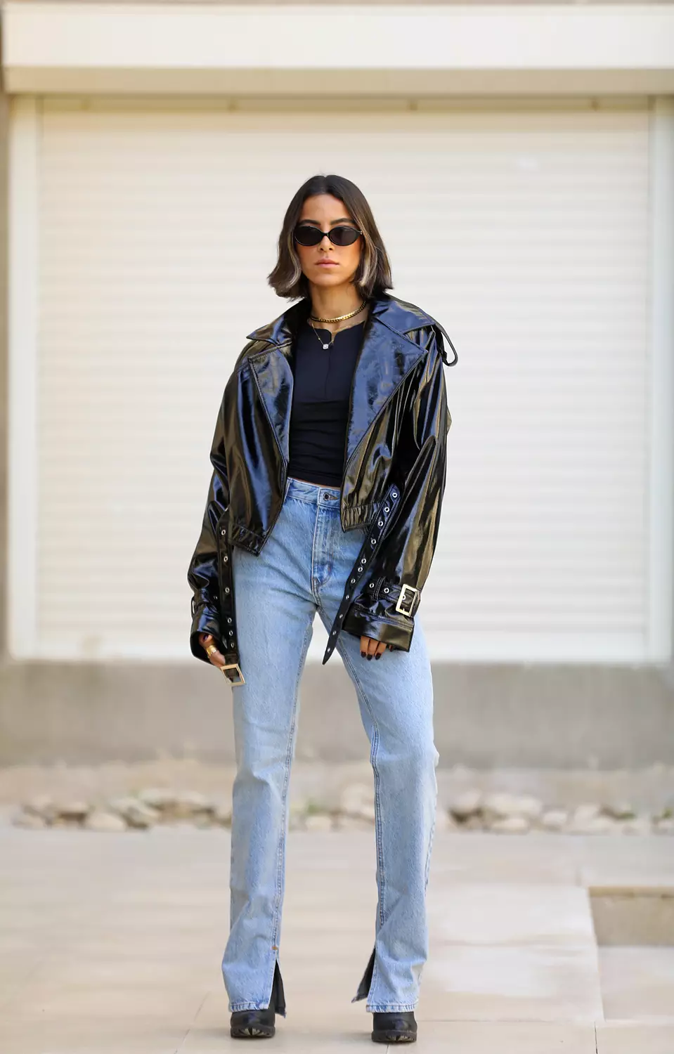 Black glossy cropped jacket  image