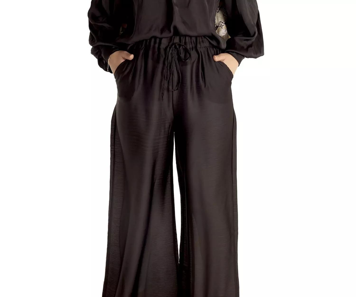 Black Satin Chiffon Pants 1